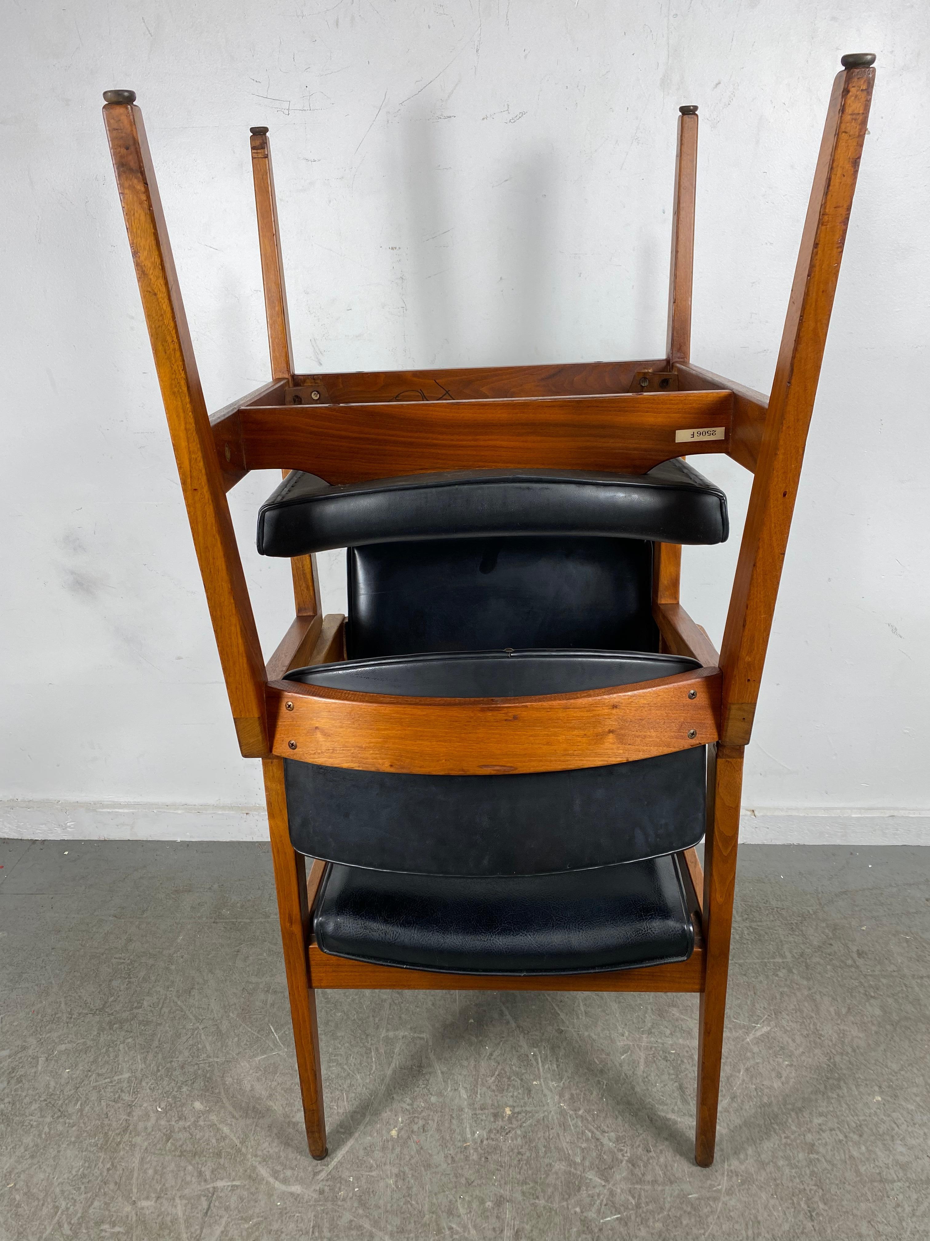 Solid Walnut and Leather Lounge Chairs by Gunlocke , Jens Risom Style 3