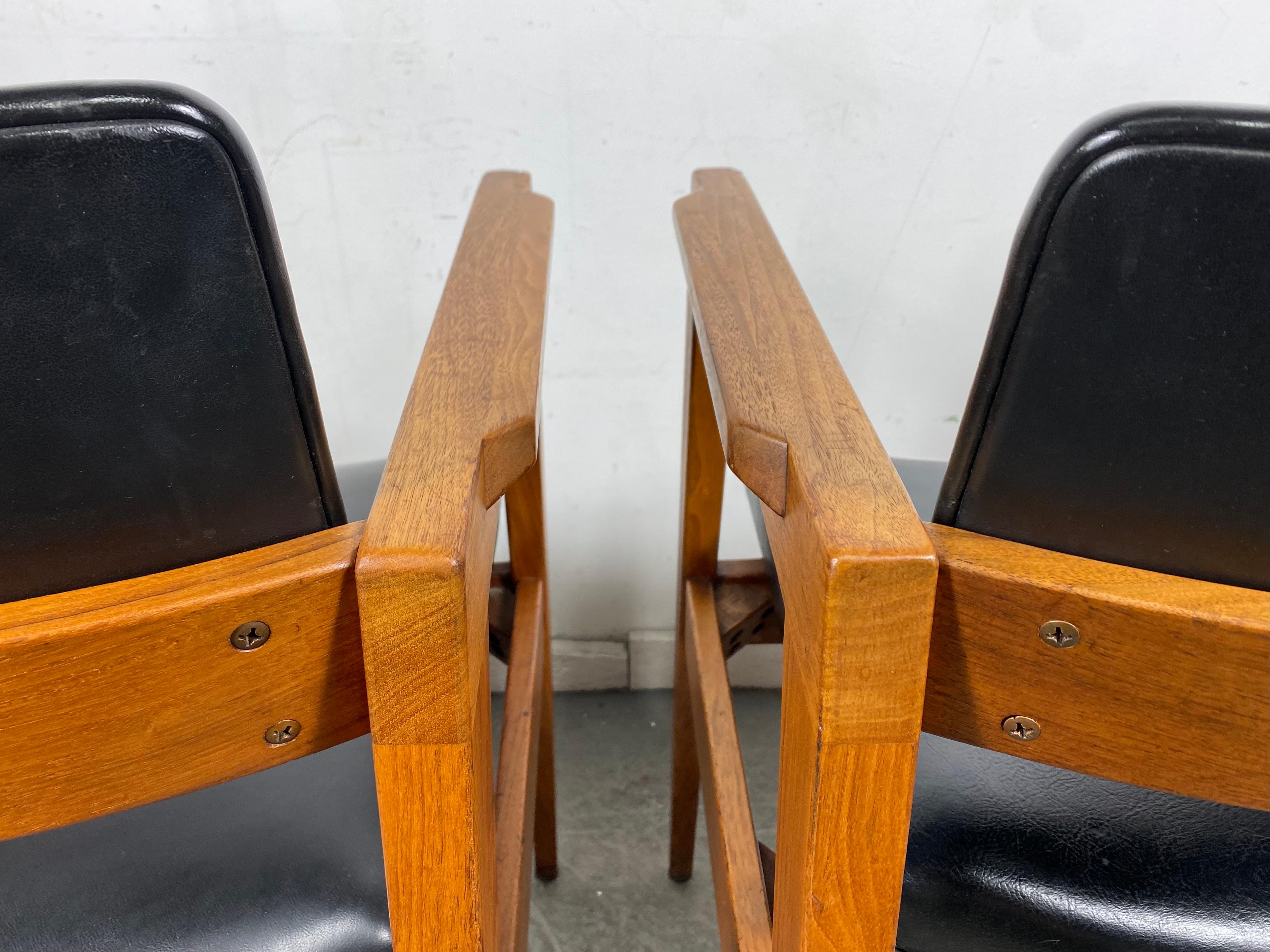 Mid-Century Modern Solid Walnut and Leather Lounge Chairs by Gunlocke , Jens Risom Style