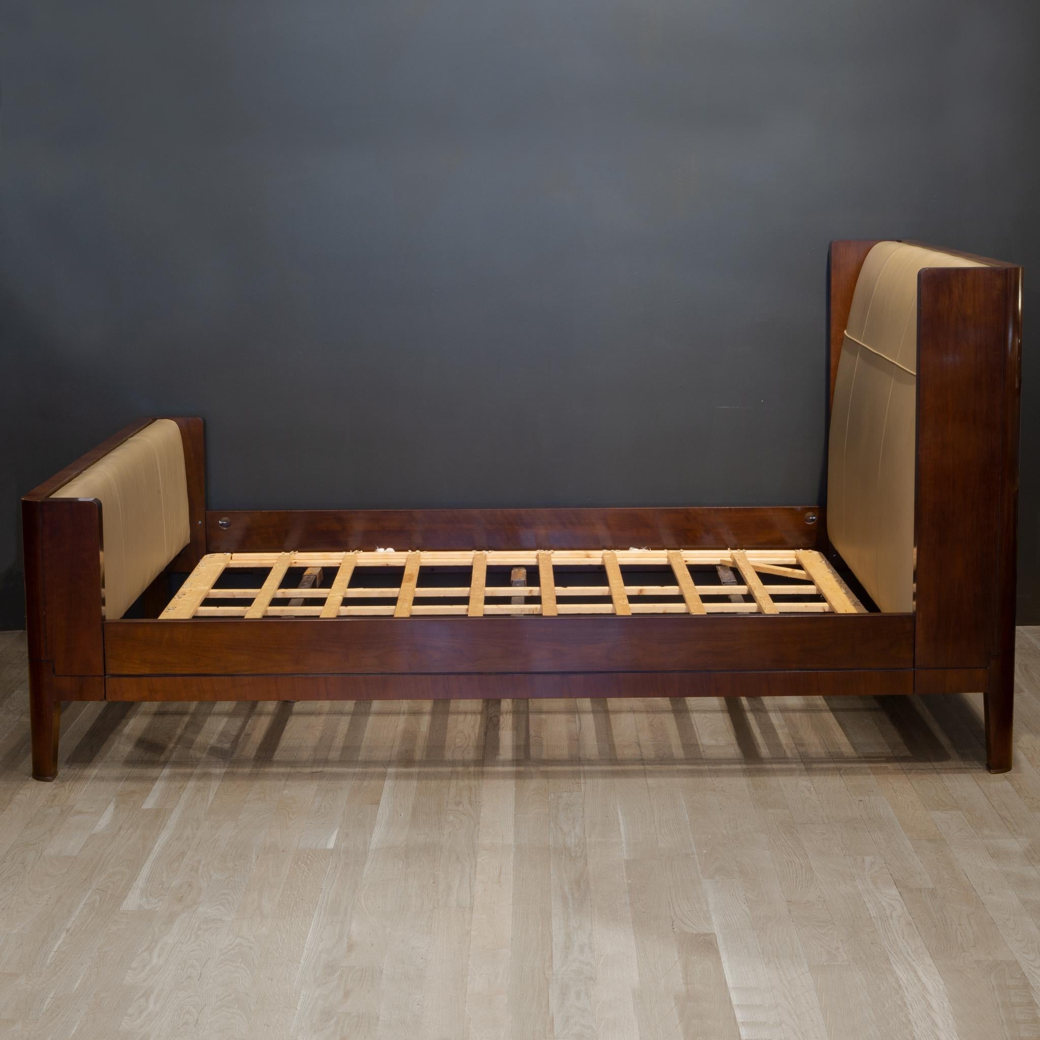 Solid Walnut and Leather Queen Bed Frame by Baker Furniture 1