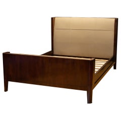 Solid Walnut and Leather Queen Bed Frame by Baker Furniture