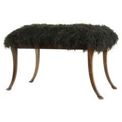 Antique Solid Walnut and Mongolian Fur Bench