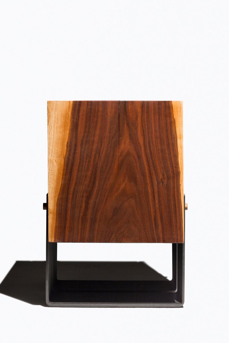 Solid Walnut Block Side Table/Stool on Black Steel Base "Briggs Side