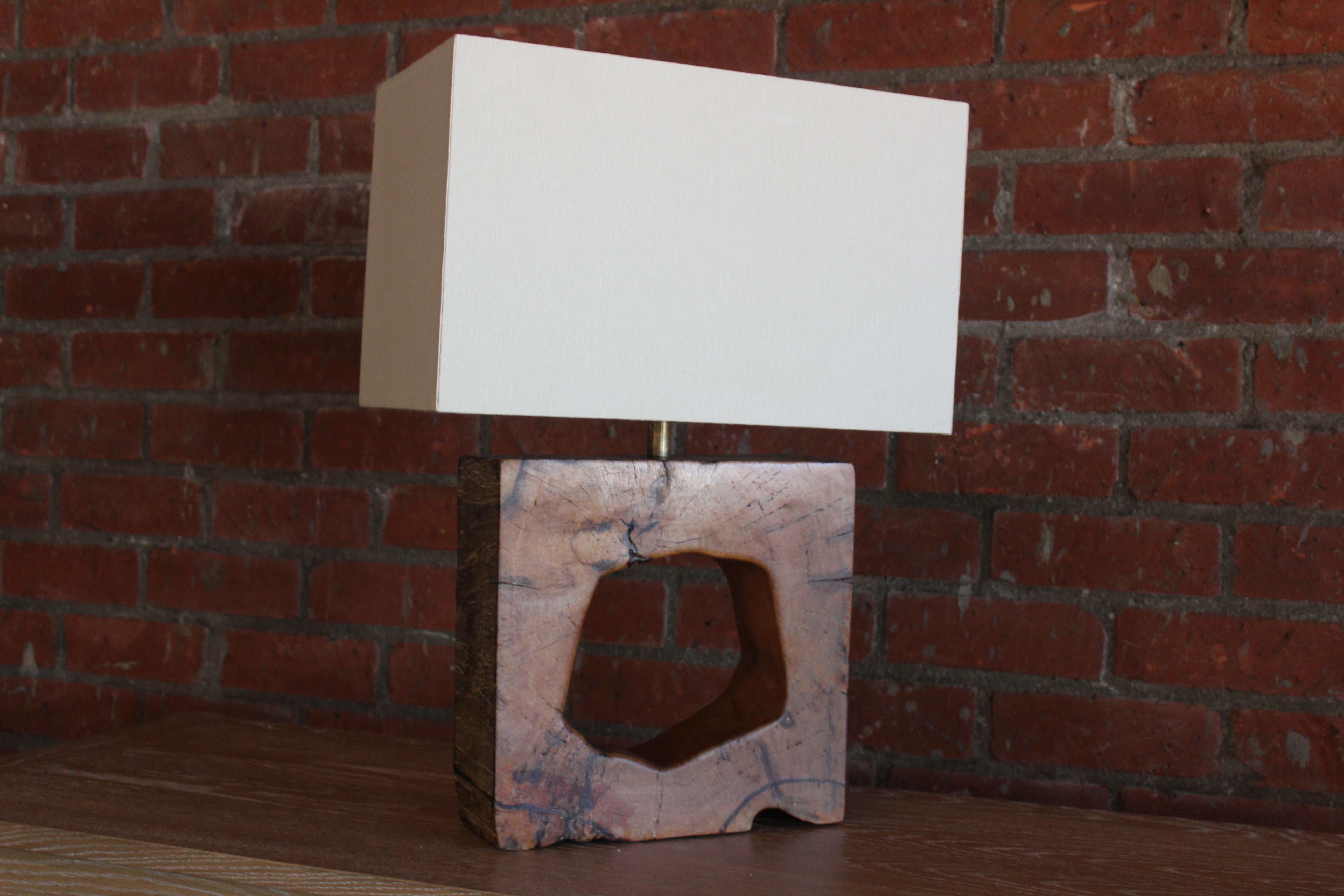 Solid Walnut Block Table Lamp, France, 1960s 4