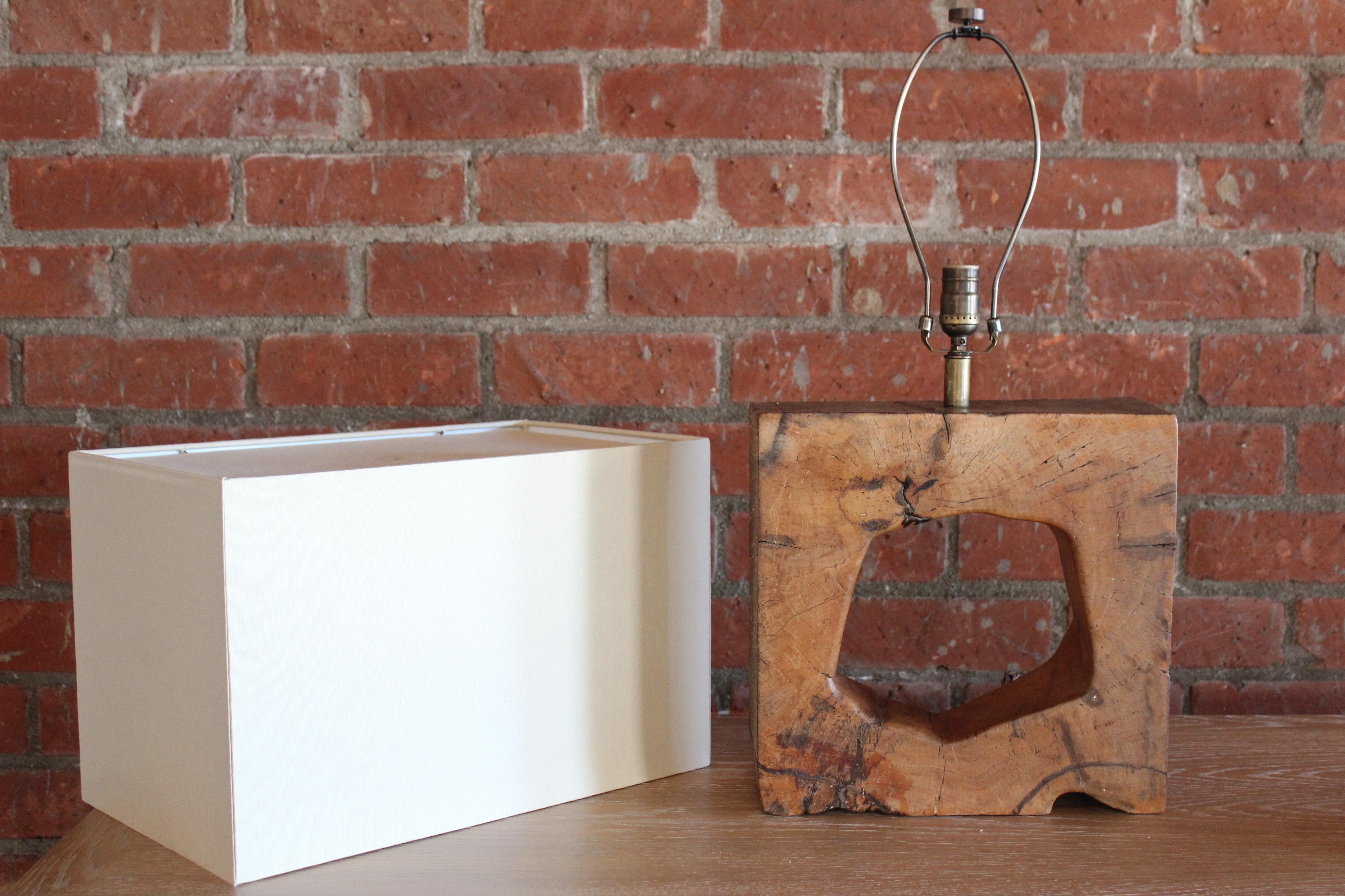 Solid Walnut Block Table Lamp, France, 1960s 10