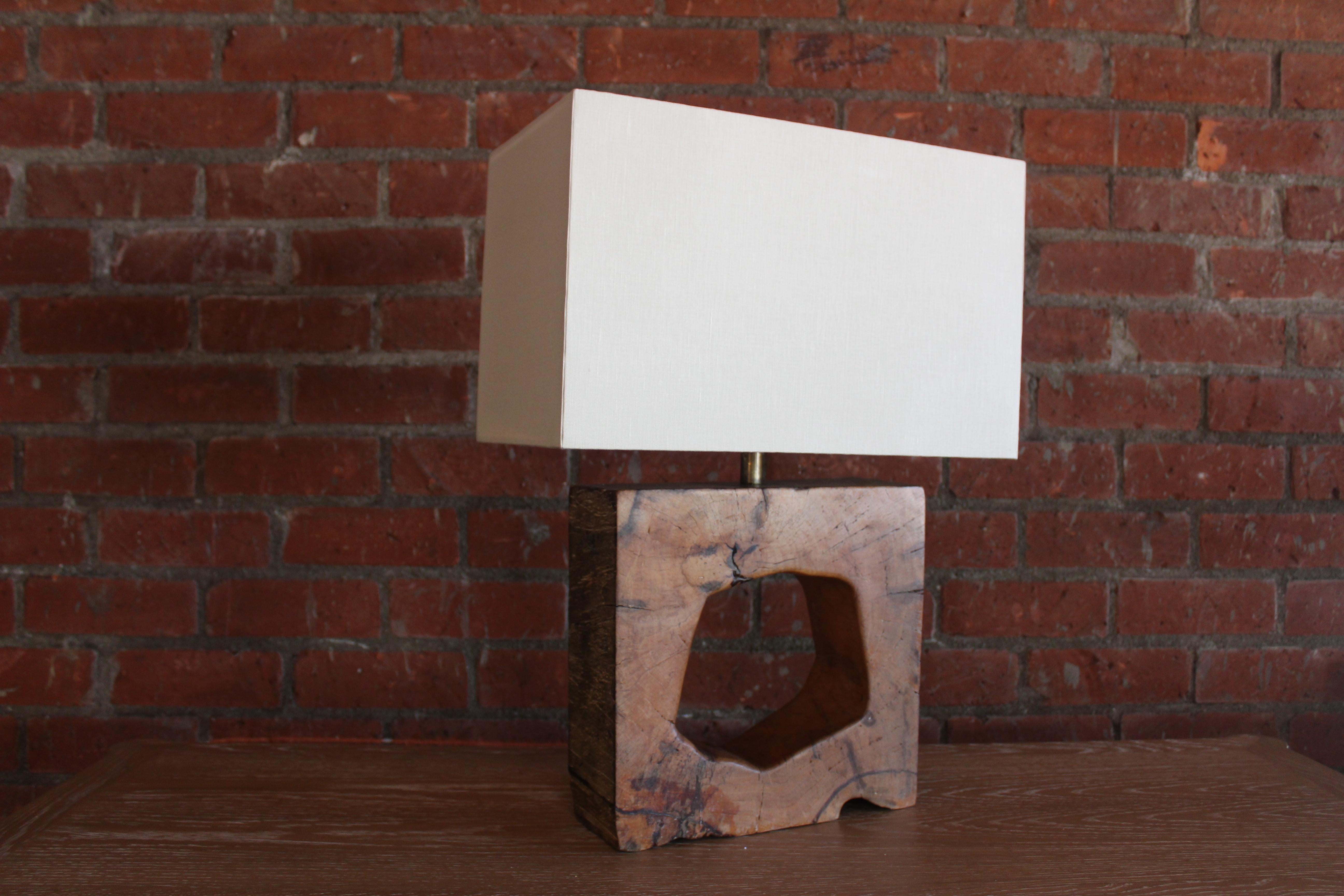 French Solid Walnut Block Table Lamp, France, 1960s