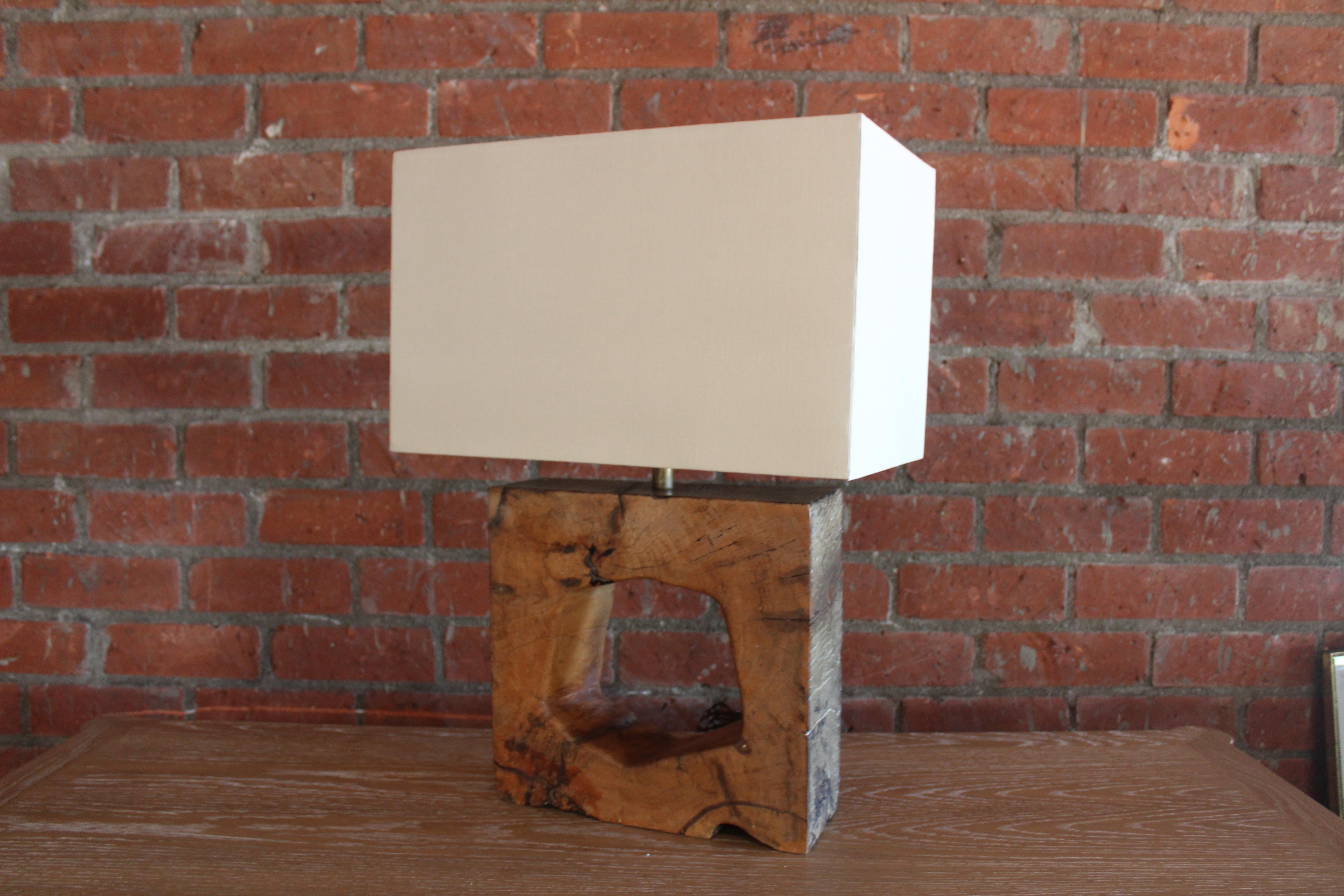 Mid-20th Century Solid Walnut Block Table Lamp, France, 1960s