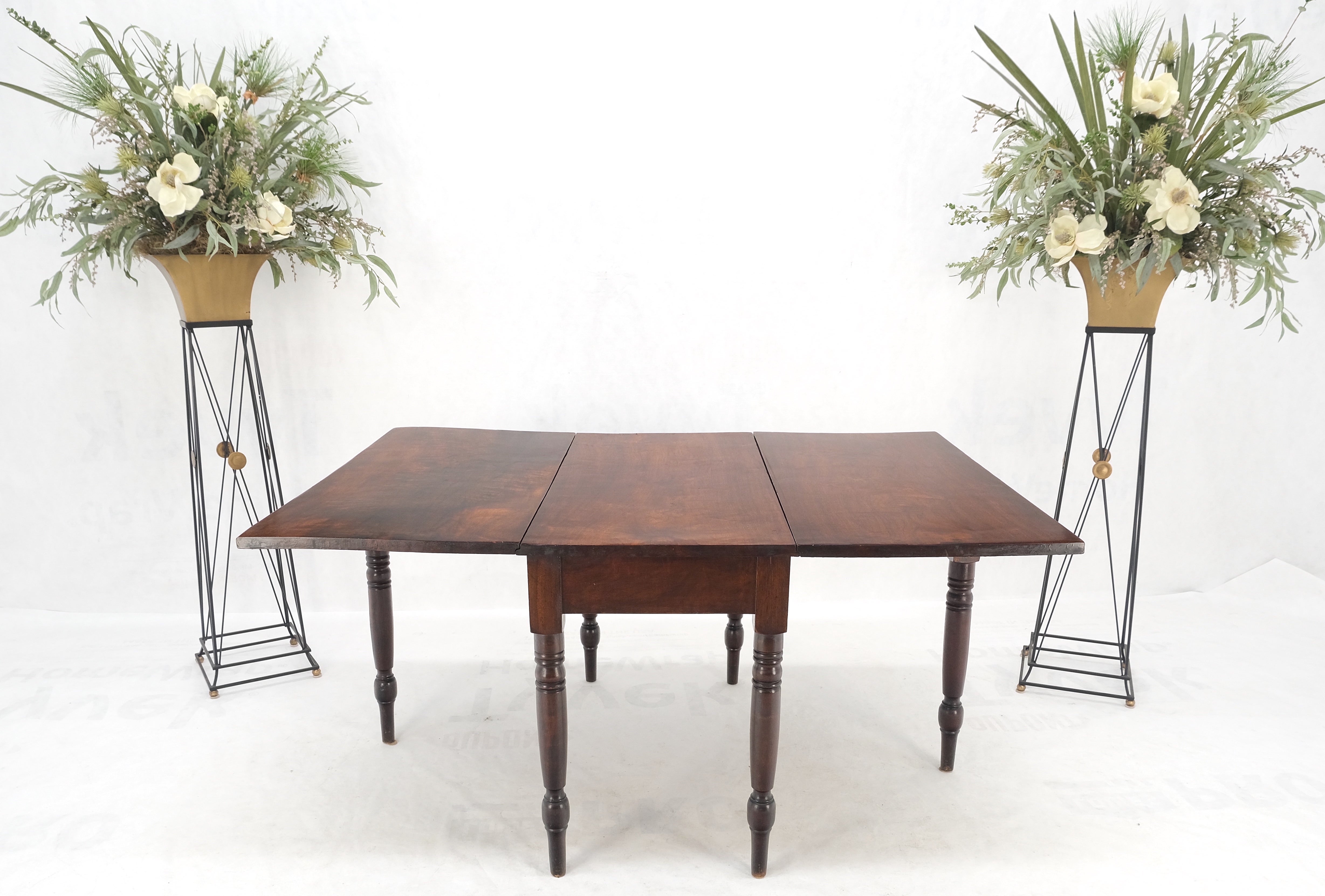 Solid Walnut Board Antique Drop Leaf Gate leg Dining Center Console Table Clean! 
Stunning antique amber tone patinated solid walnut boards!
2 x 21 inchdrop leaves
total table length equals 99 inches across.