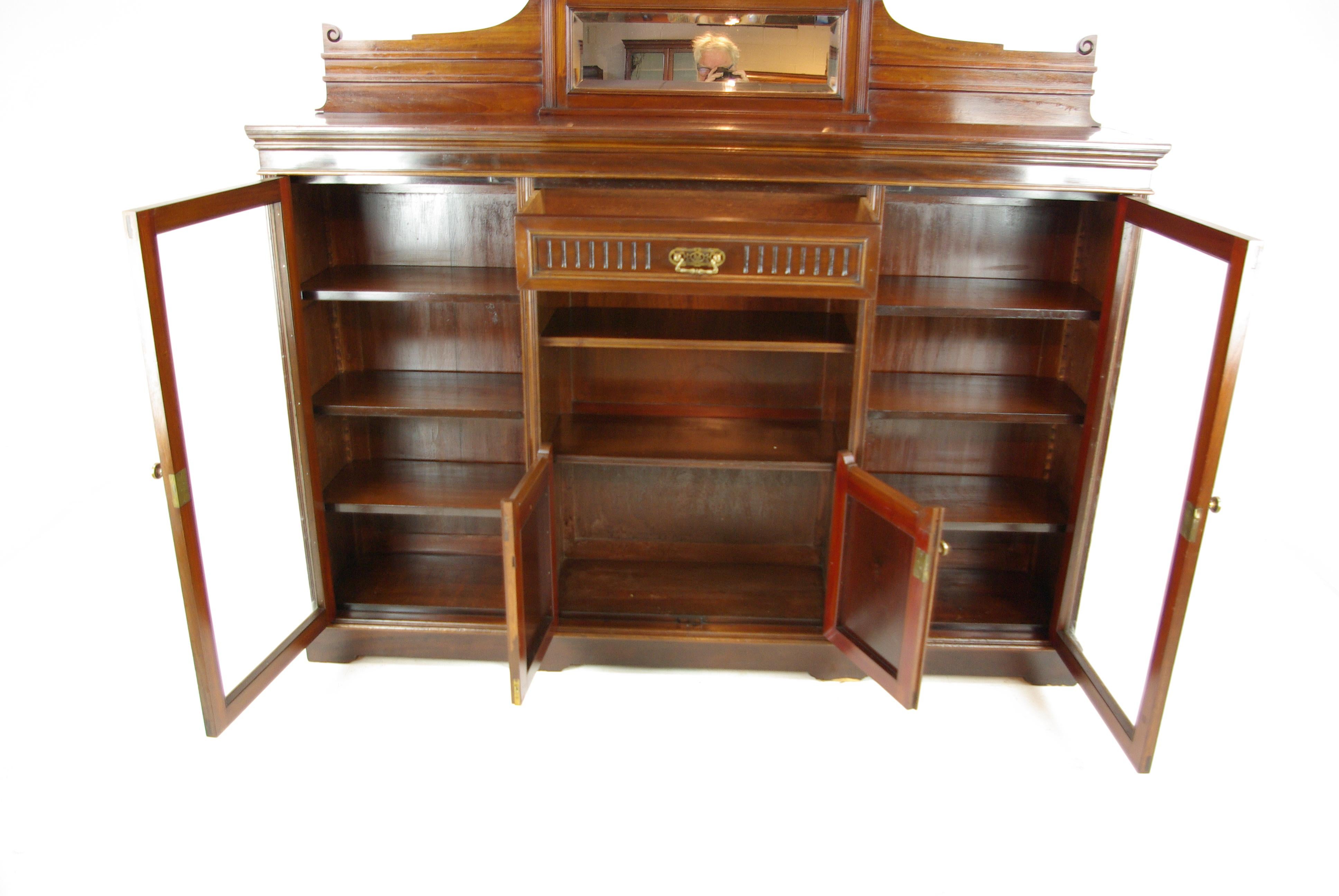 Solid Walnut Bookcase, Three-Door Bookcase, Victorian, Scotland 1890 1