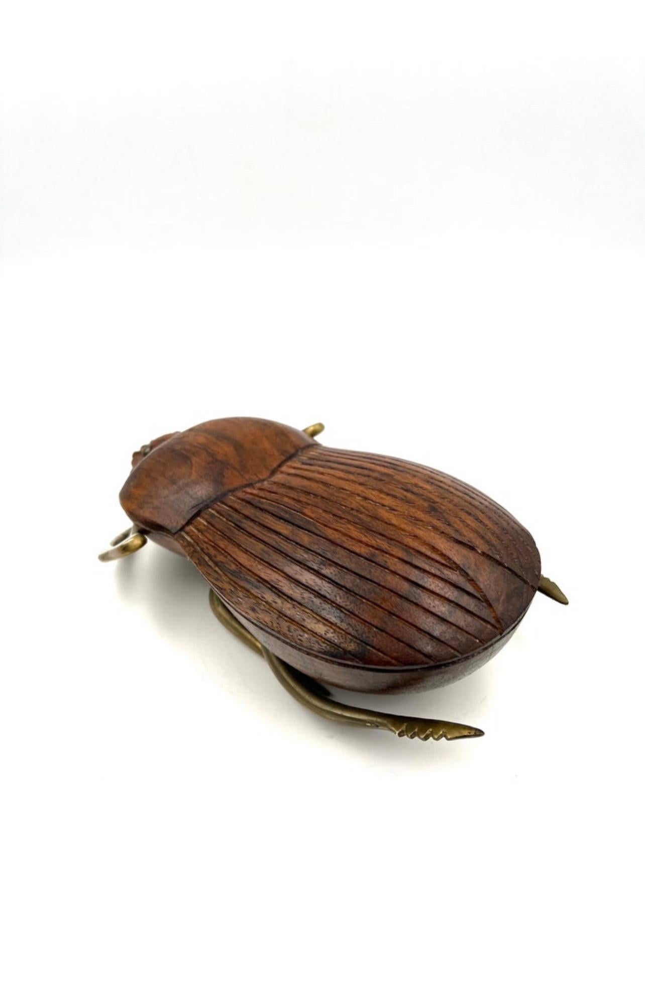 American Solid Walnut Brass and Walnut Beetle Sculpture by Sarreid For Sale