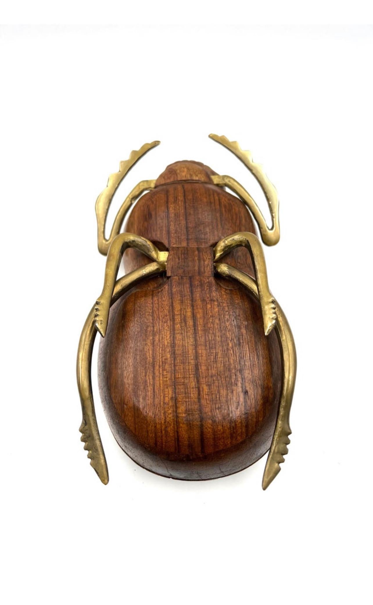 20th Century Solid Walnut Brass and Walnut Beetle Sculpture by Sarreid For Sale