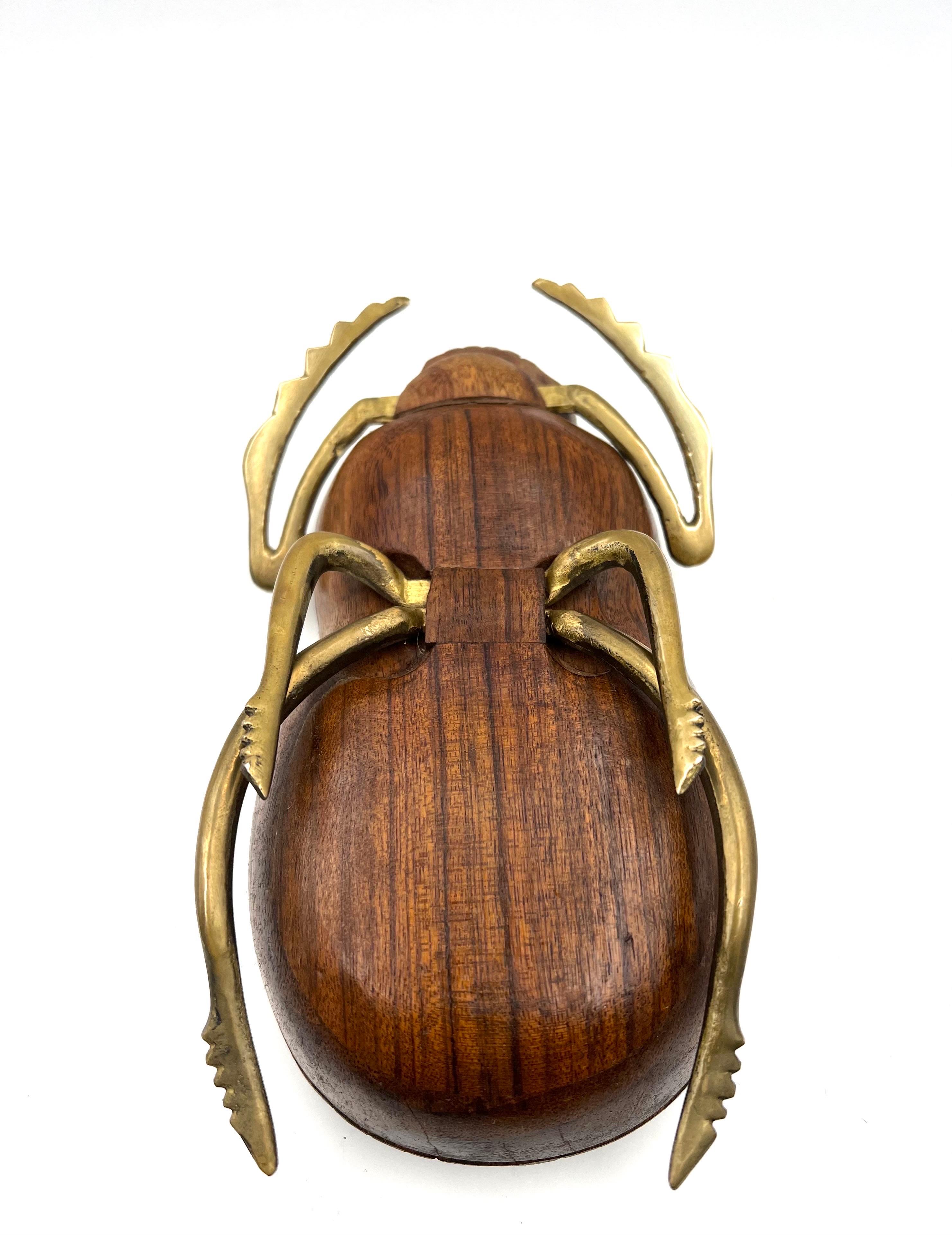 20th Century Solid Walnut Brass and Walnut Beetle Sculpture by Sarreid