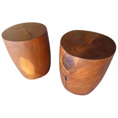 Solid Walnut Carved Pedestal Tables by American Artist Chris Lehrecke