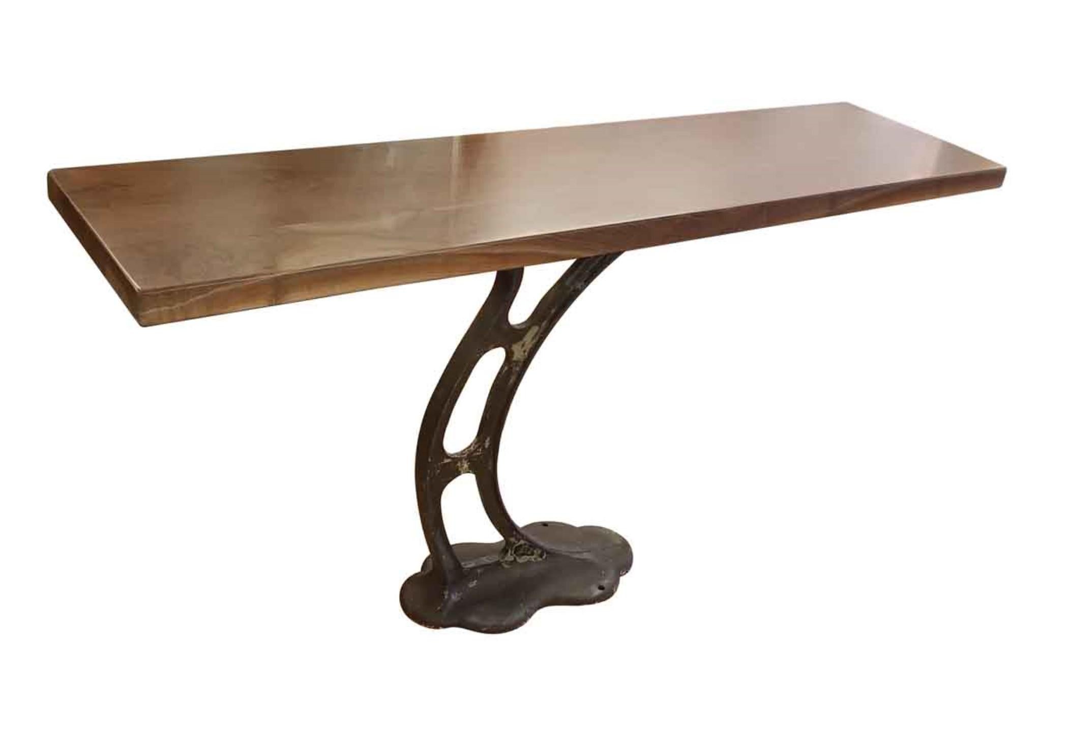 Solid Walnut Console Table with Industrial Base 1920s Cast Iron 1