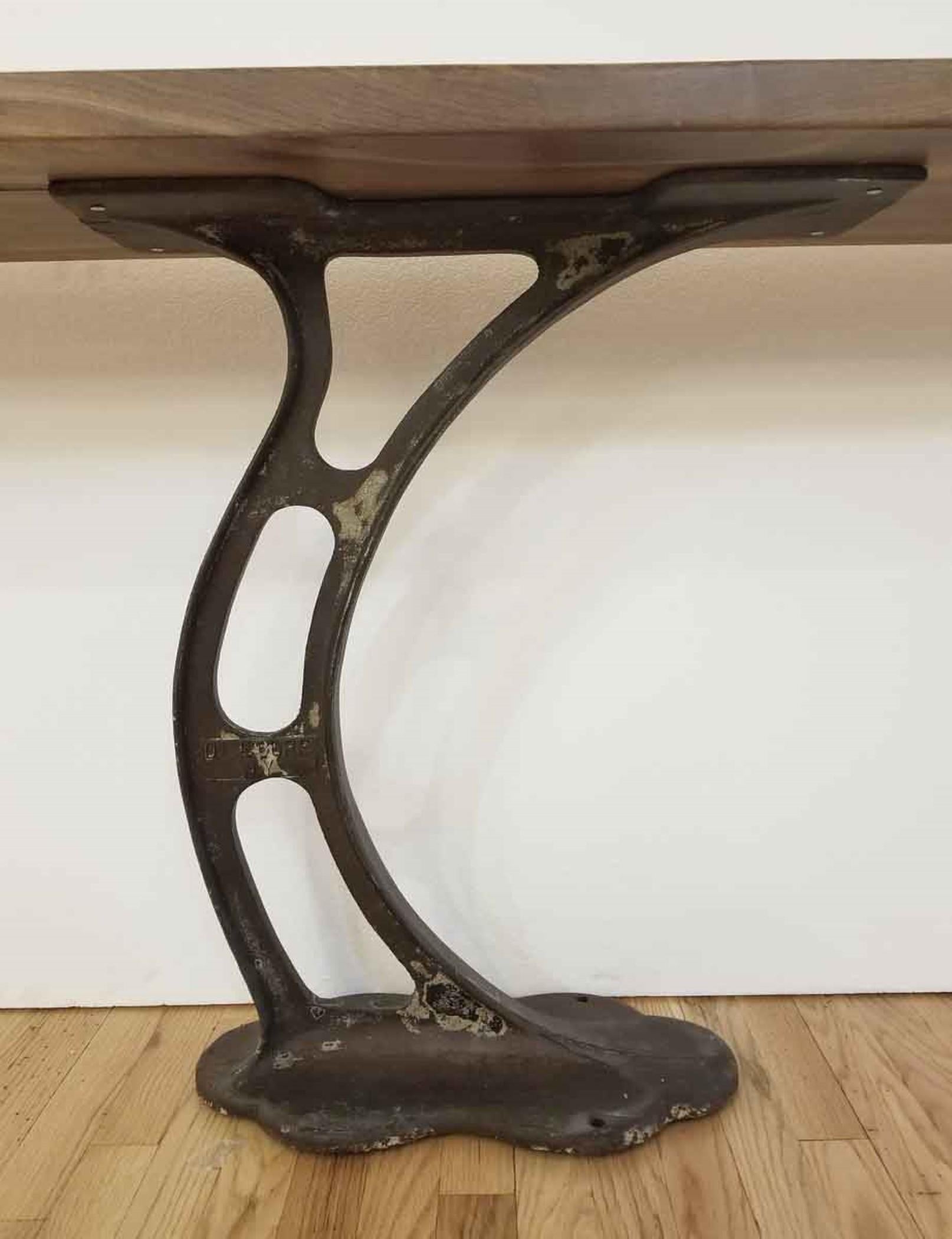 Solid Walnut Console Table with Industrial Base 1920s Cast Iron 3