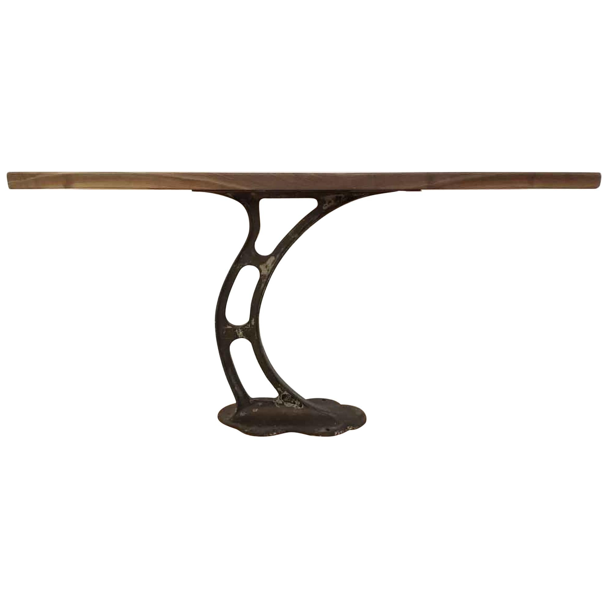 Solid Walnut Console Table with Industrial Base 1920s Cast Iron