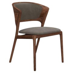 Solid Walnut Dining Chair Made to Order in Grey Leather