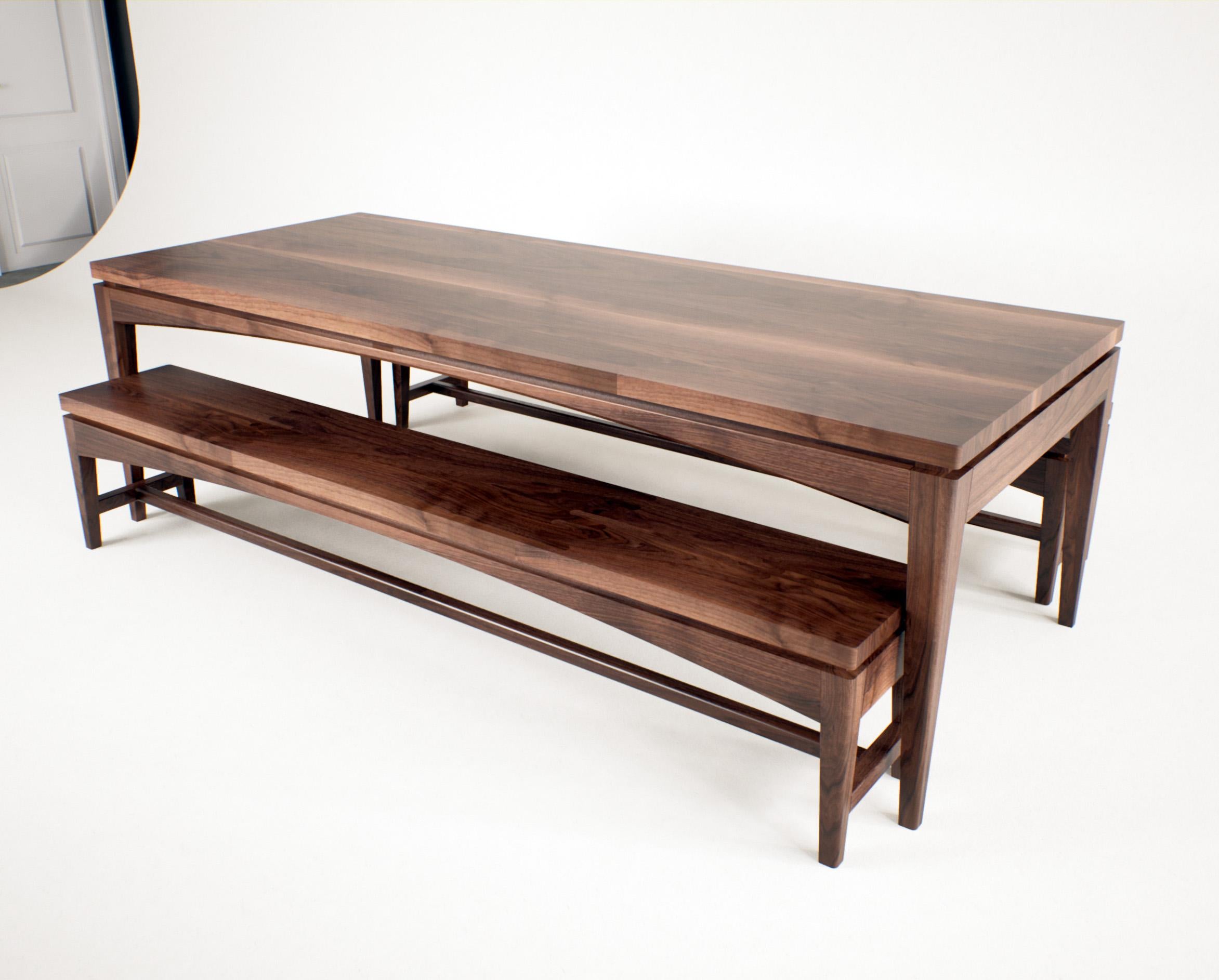 Ensemble de salle à manger en noyer massif - Table et bancs assortis sur mesure pour un intérieur Modernity Neuf - En vente à CAMBRE, ES