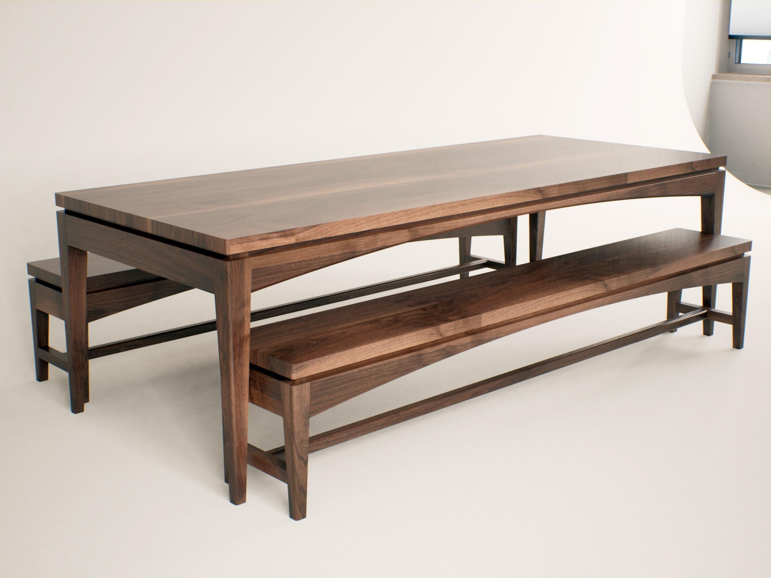 Noyer Ensemble de salle à manger en noyer massif - Table et bancs assortis sur mesure pour un intérieur Modernity en vente