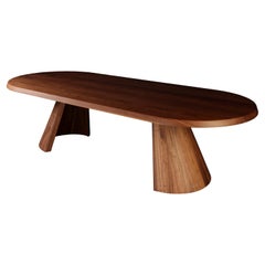 Table de salle à manger en noyer massif, piètement en anse tournée