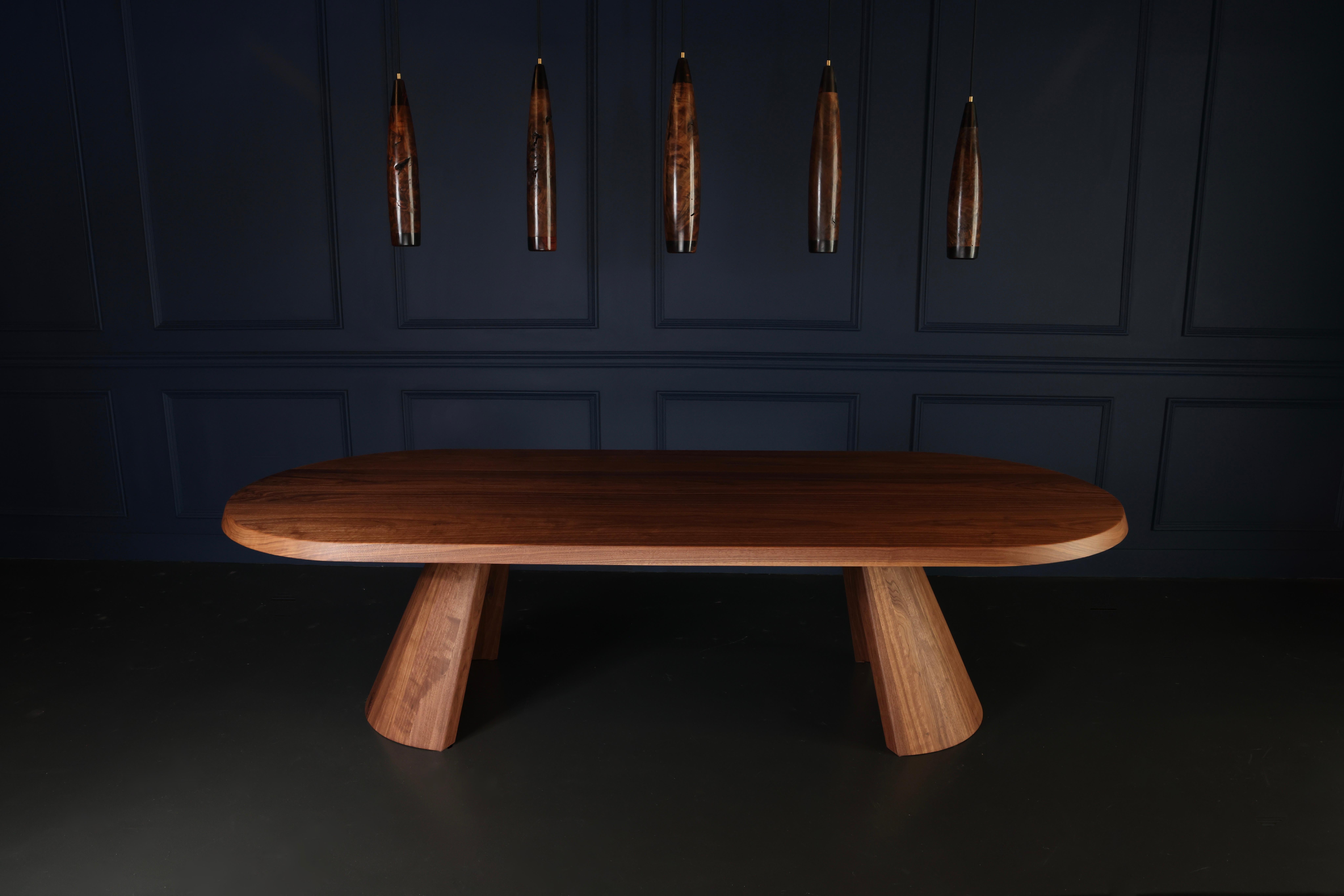 Modern Solid Walnut Dining Table, Turned Cove Base, in Stock  For Sale