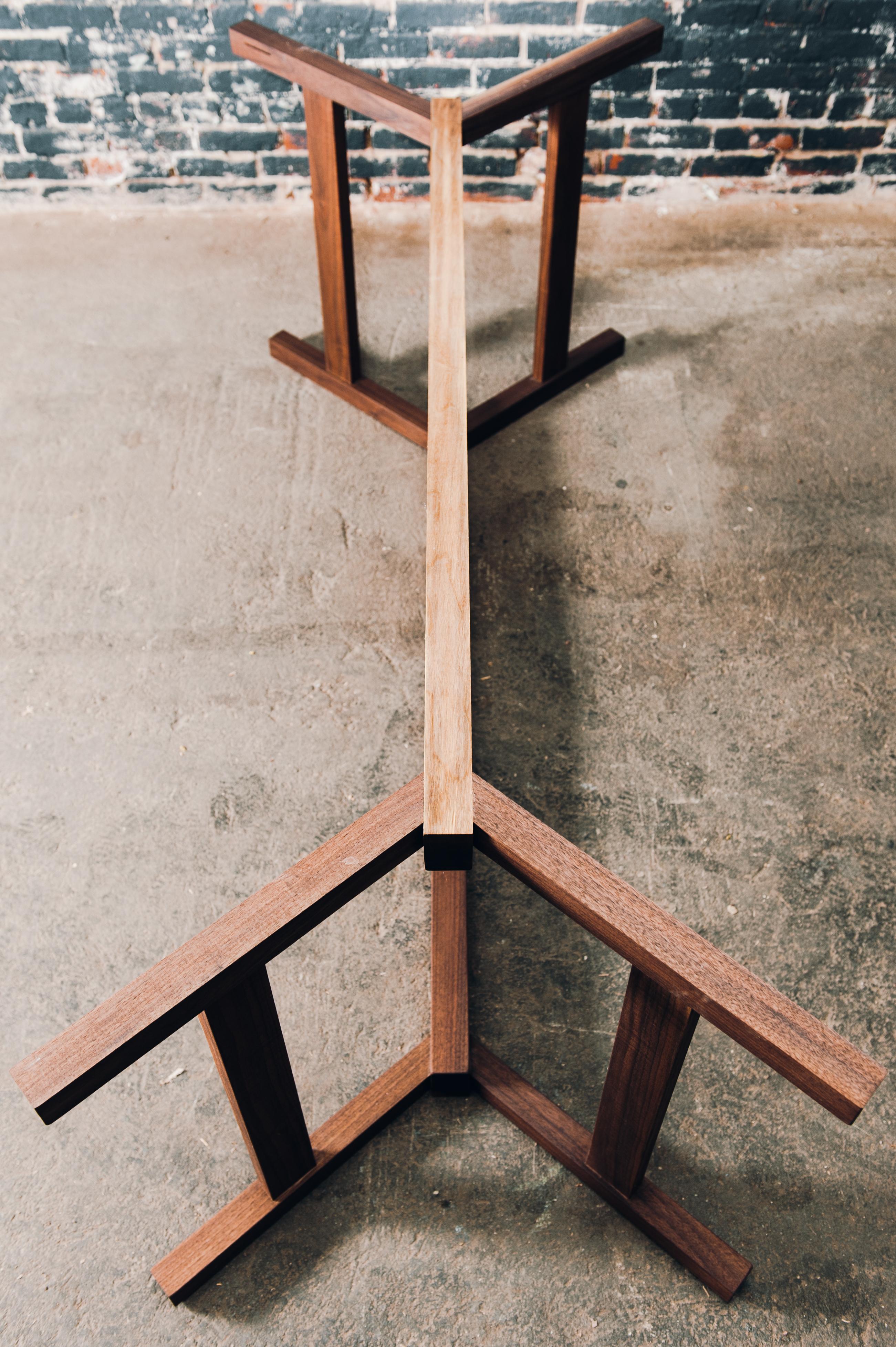 Solid Walnut Dining Table with Modern Liberty Trestle Base in Walnut  In Excellent Condition For Sale In Three Rivers, MA