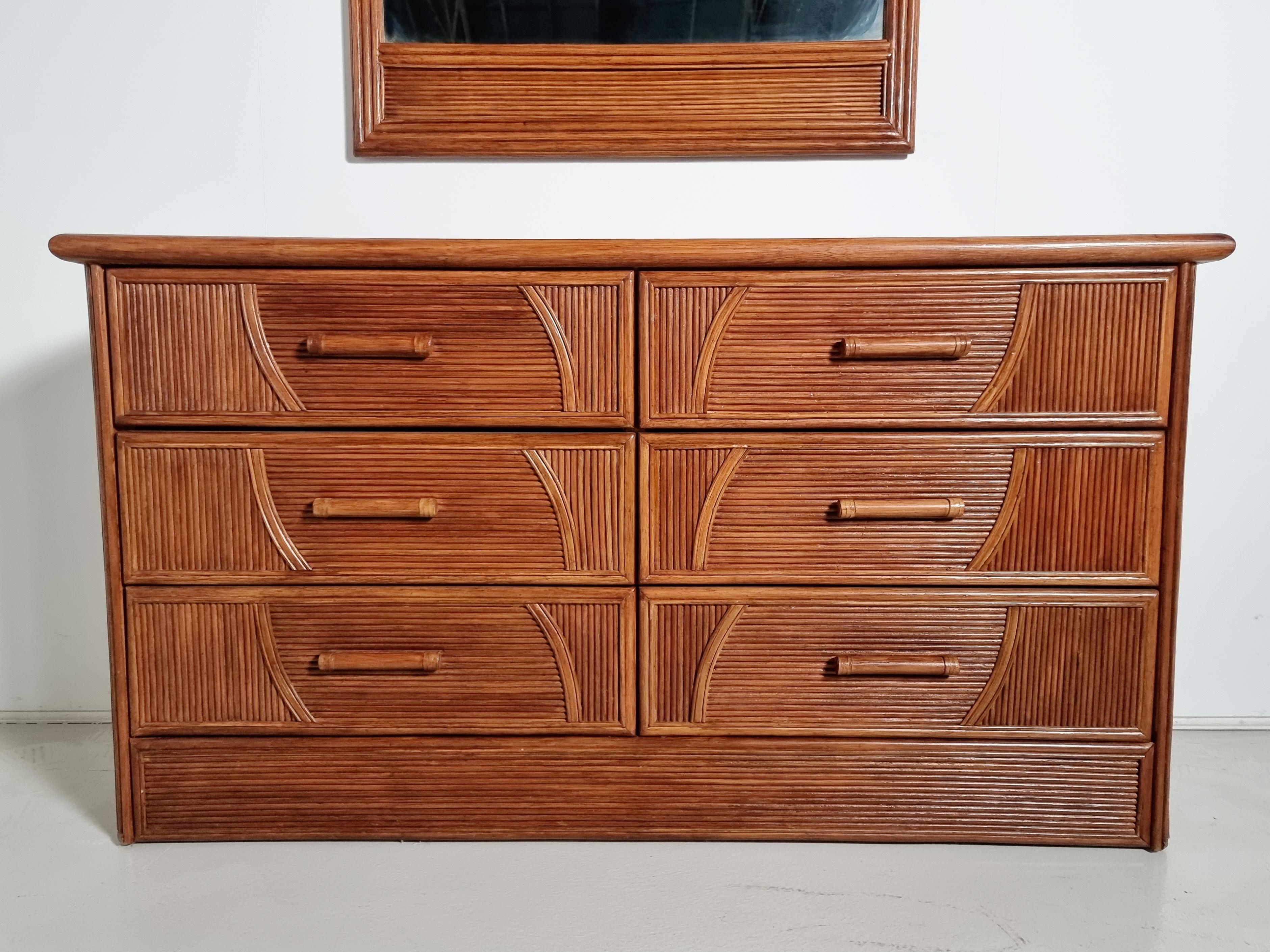 Mid-Century Modern Walnut veneer Dresser with Matching Mirror from Italy, 1970s For Sale