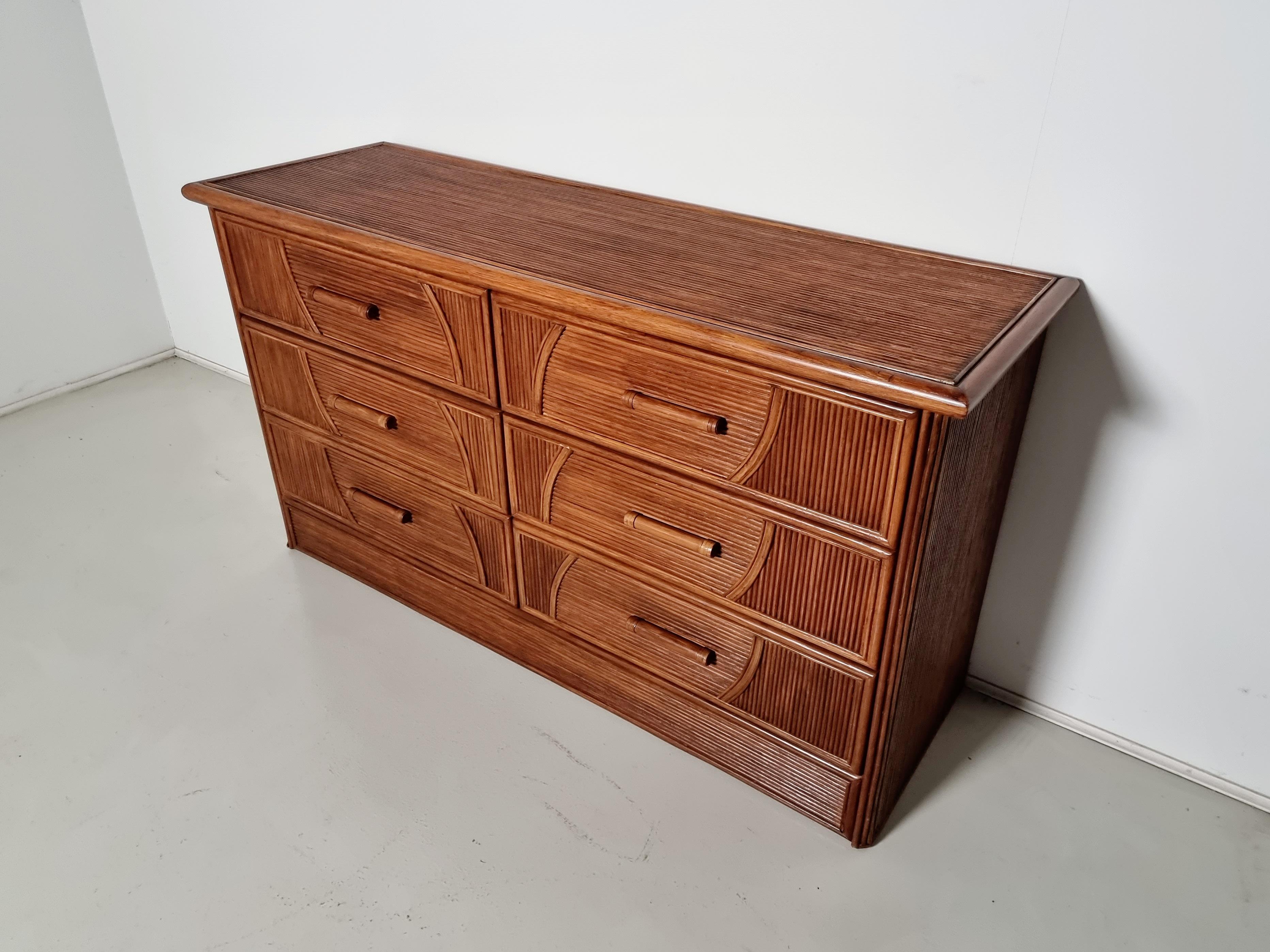 European Walnut veneer Dresser with Matching Mirror from Italy, 1970s For Sale