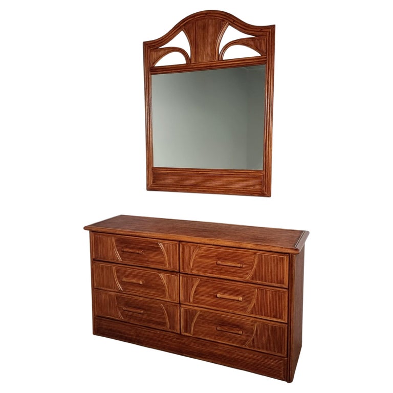Solid Walnut Dresser with Matching Mirror from Italy, 1970s For Sale at