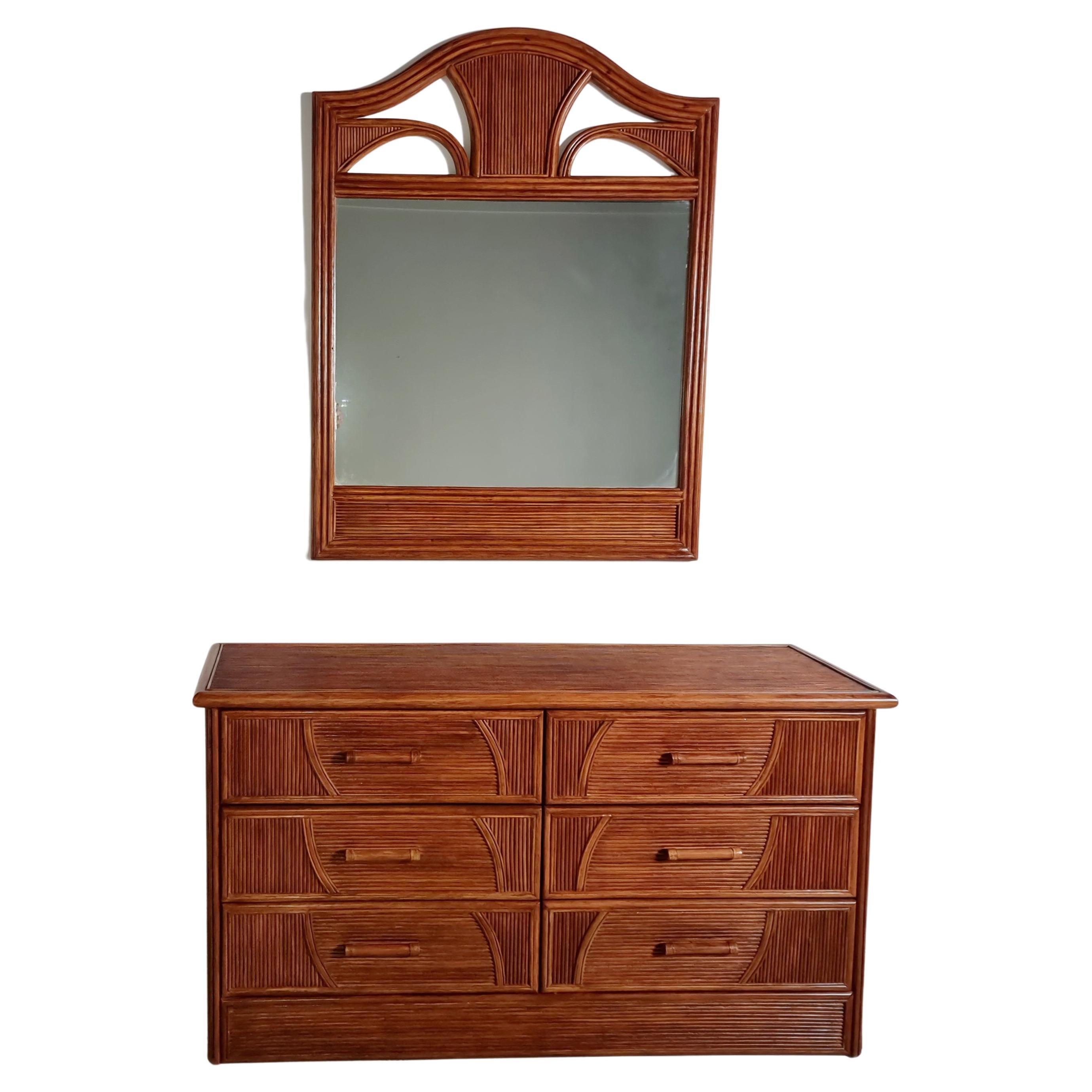 Walnut veneer Dresser with Matching Mirror from Italy, 1970s