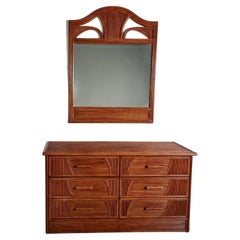 Vintage Walnut veneer Dresser with Matching Mirror from Italy, 1970s