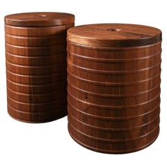 Solid Walnut End Tables Stools with Storage 