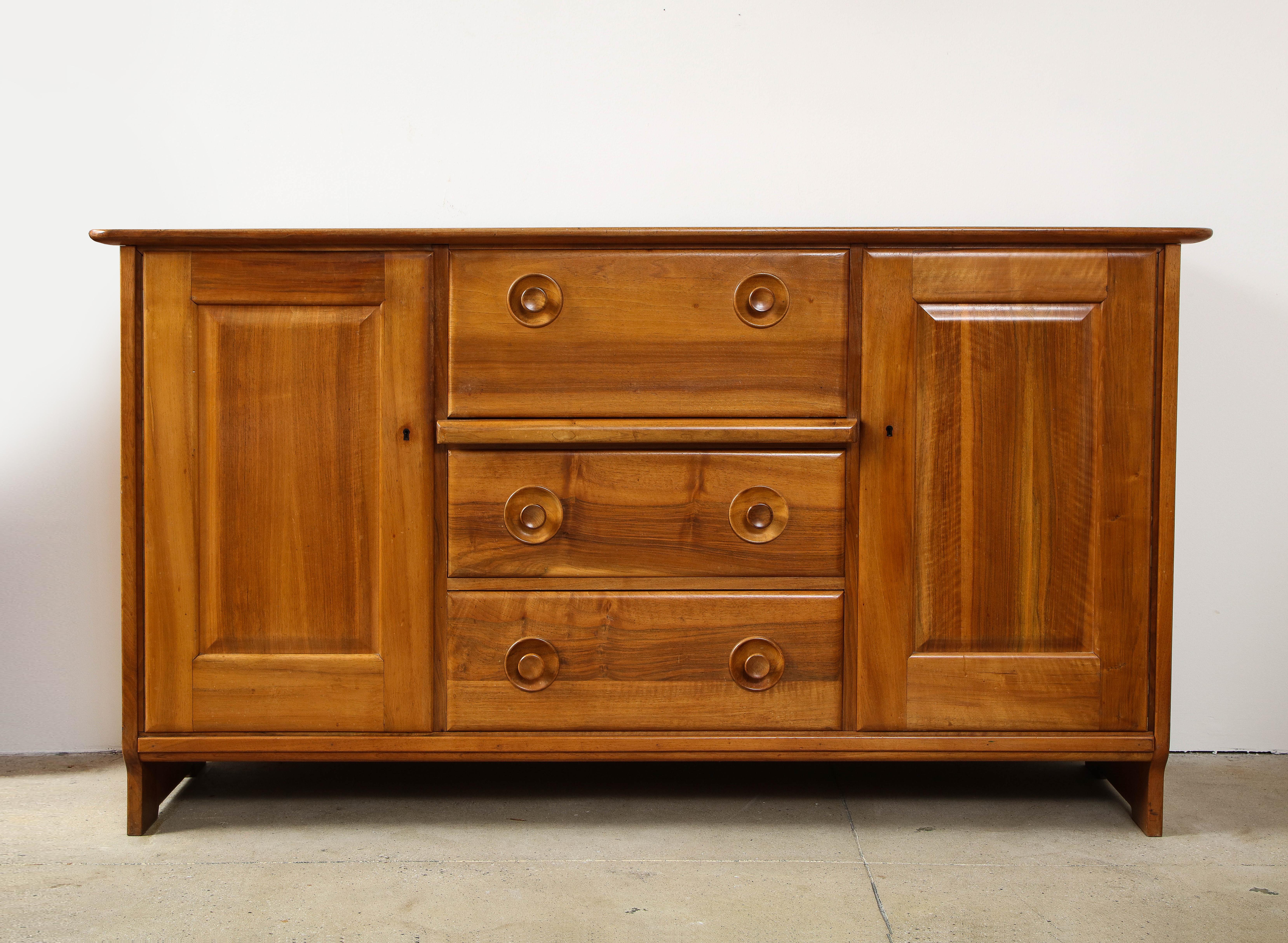 Franz Xaver Sproll solid walnut sideboard with interior desk, drawers & cabinet, 1950's.