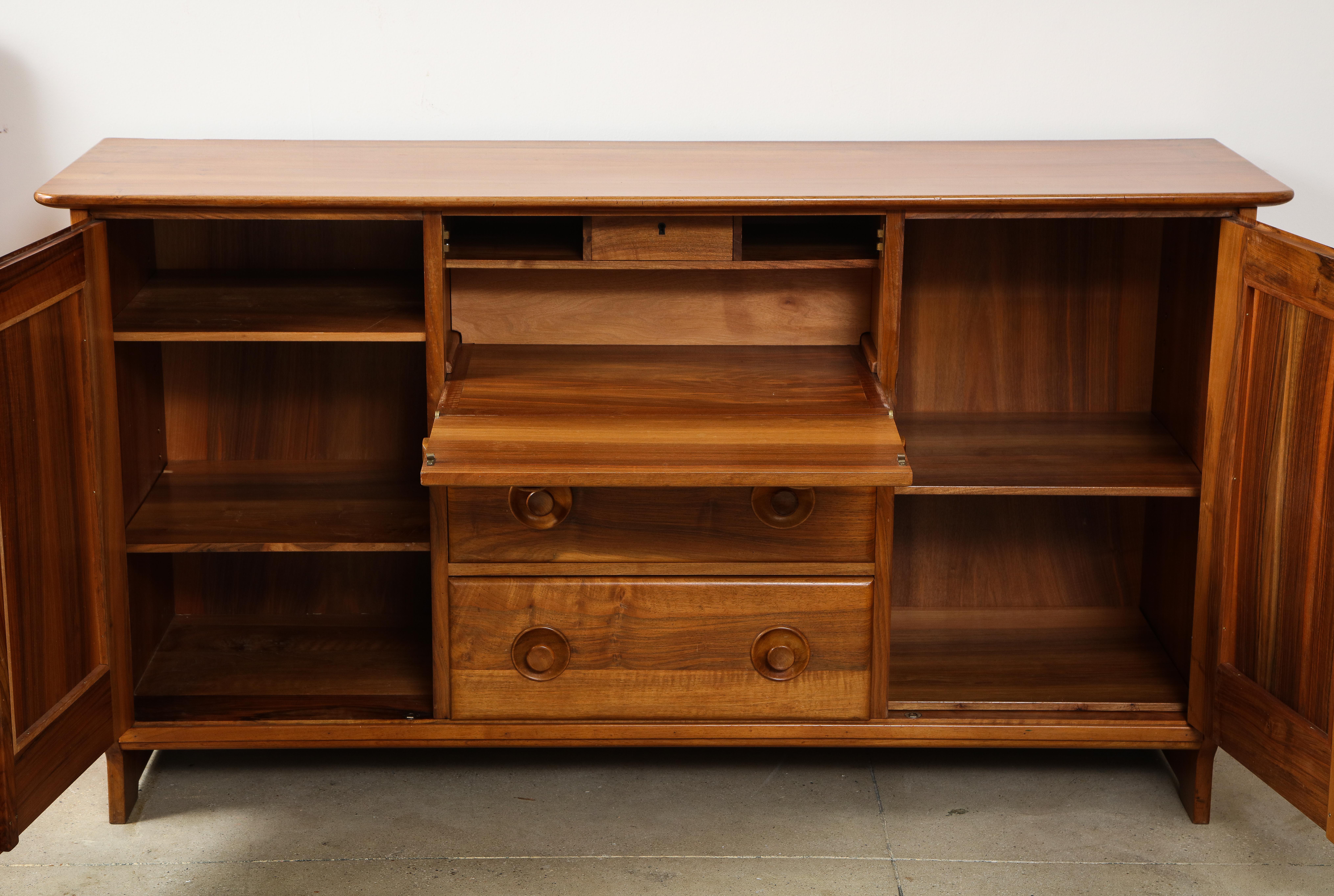 Solid Walnut Franz Sproll Sideboard w/ Interior Desk, Drawers & Cabinet, 1950's In Good Condition In Brooklyn, NY