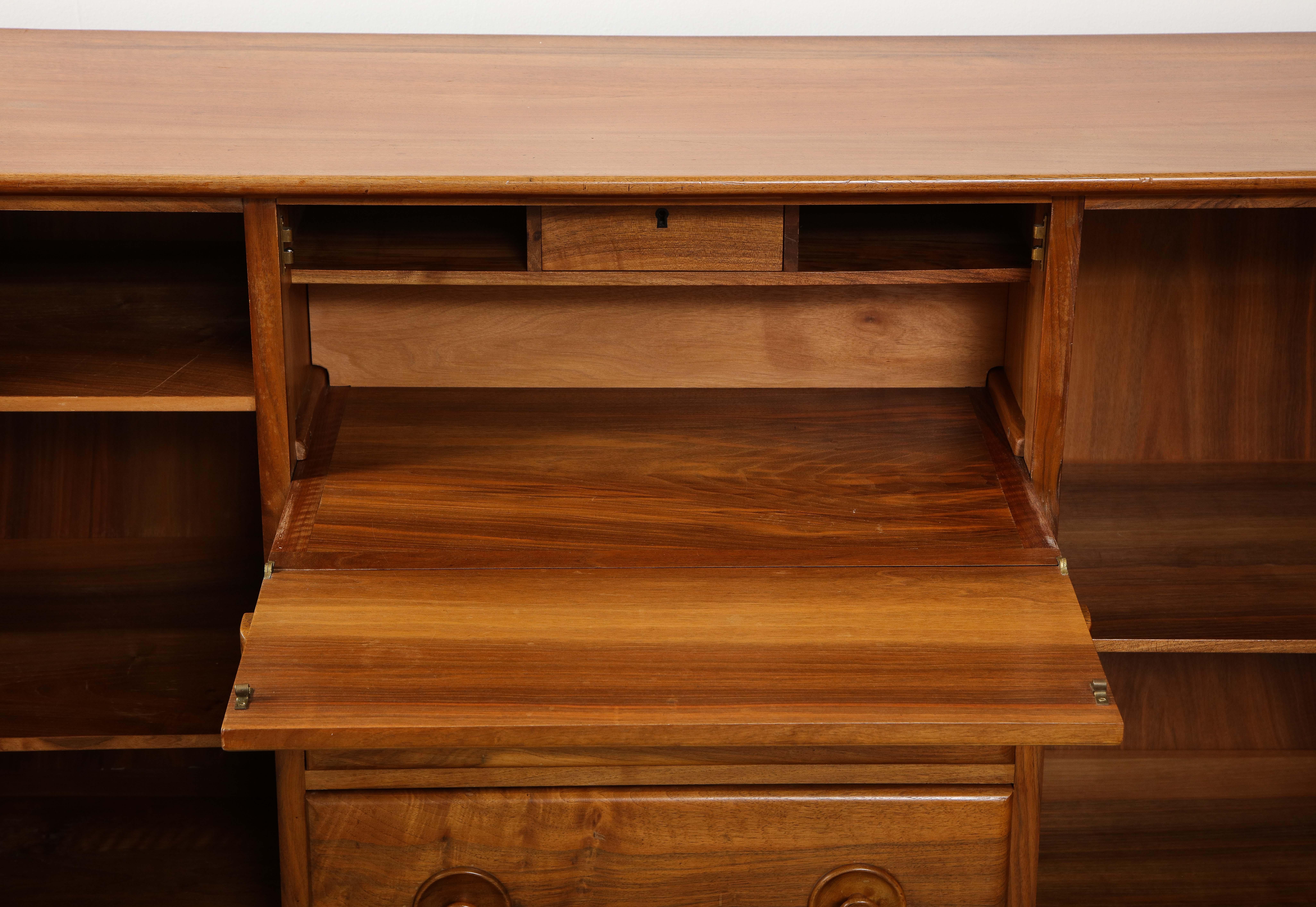 Mid-20th Century Solid Walnut Franz Sproll Sideboard w/ Interior Desk, Drawers & Cabinet, 1950's