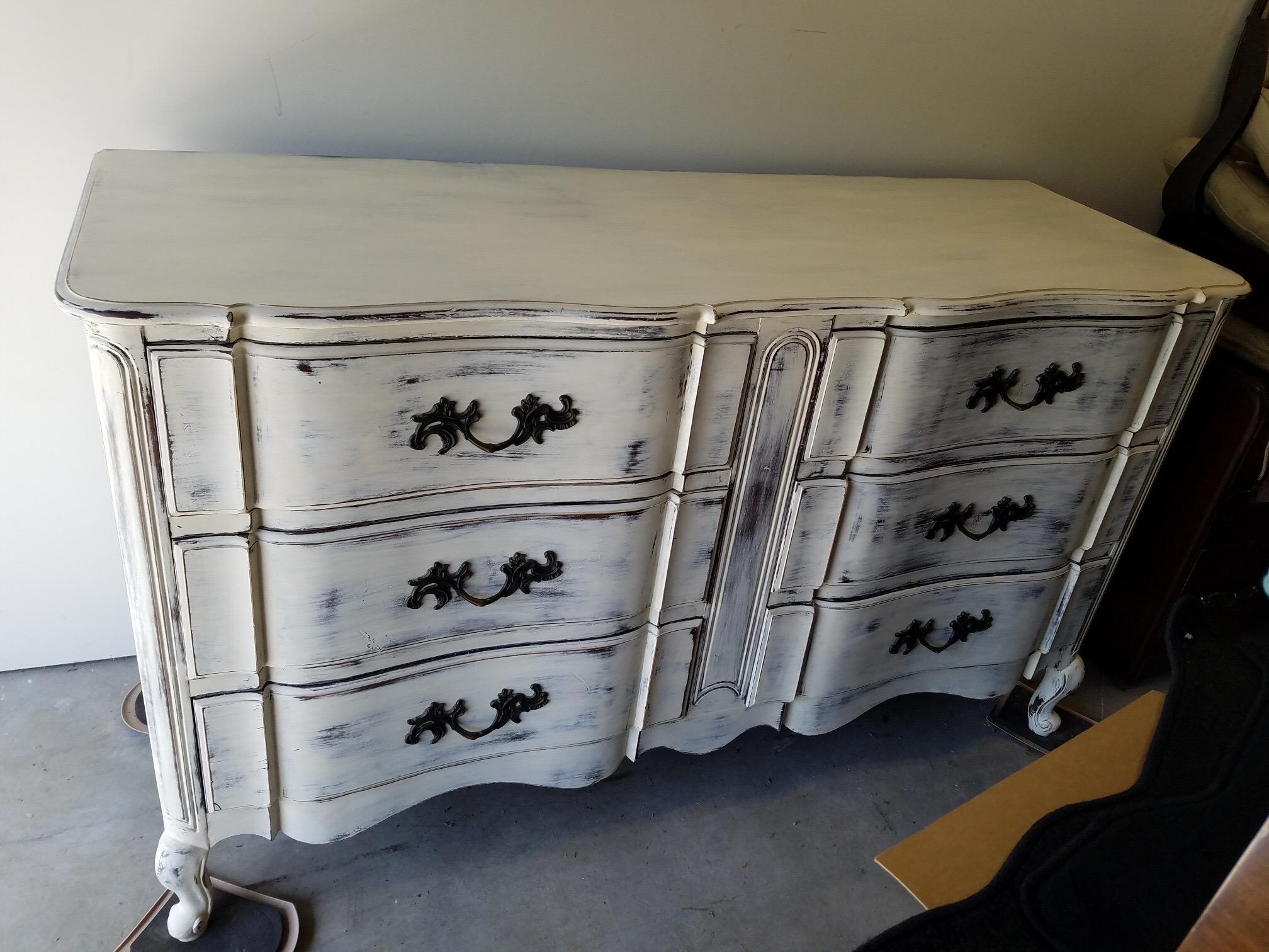 Painted Solid Walnut French Provincial Double Dresser For Sale