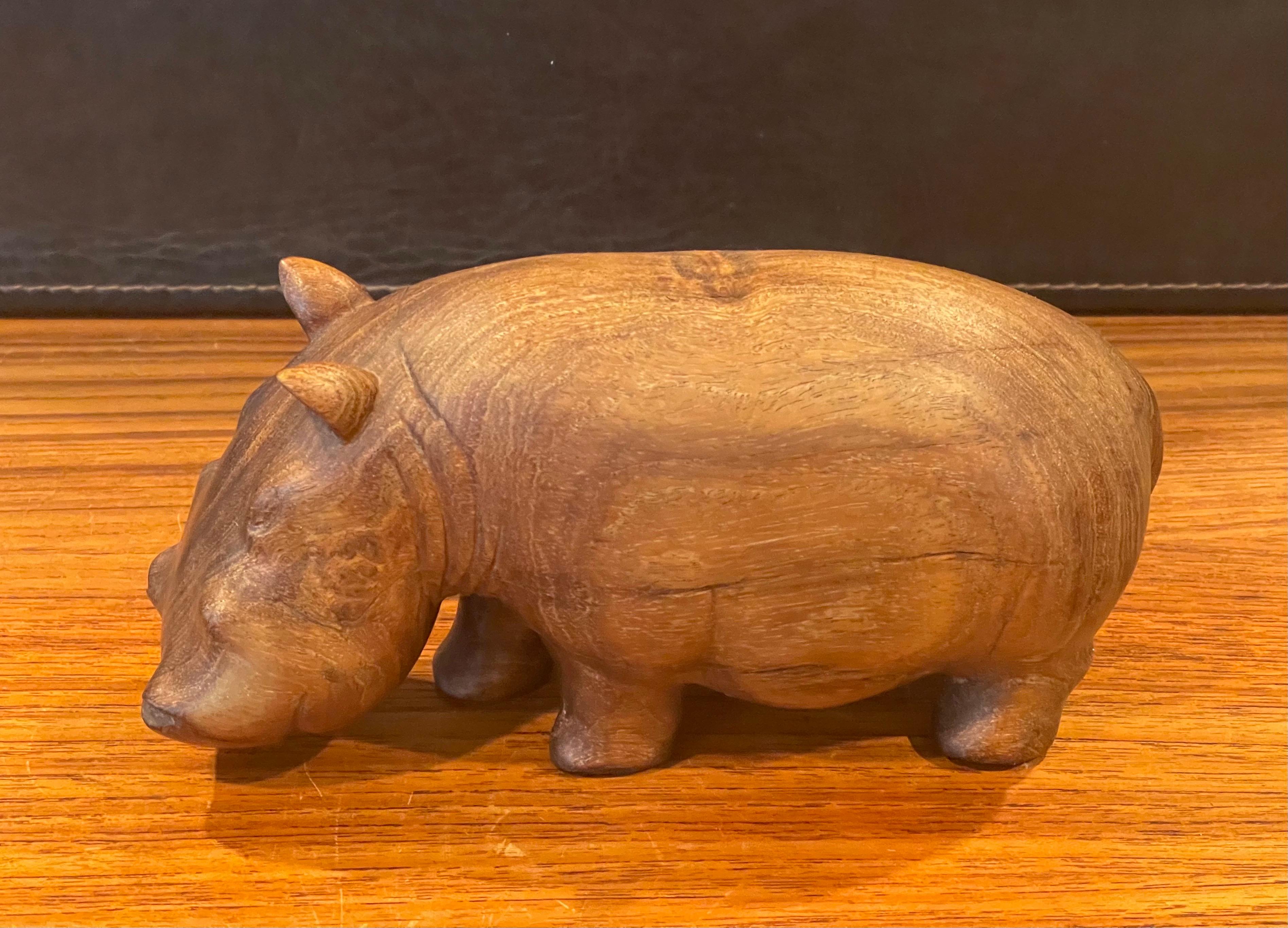 Solid Walnut Hand Carved Figural Hippopotamus Sculpture 2
