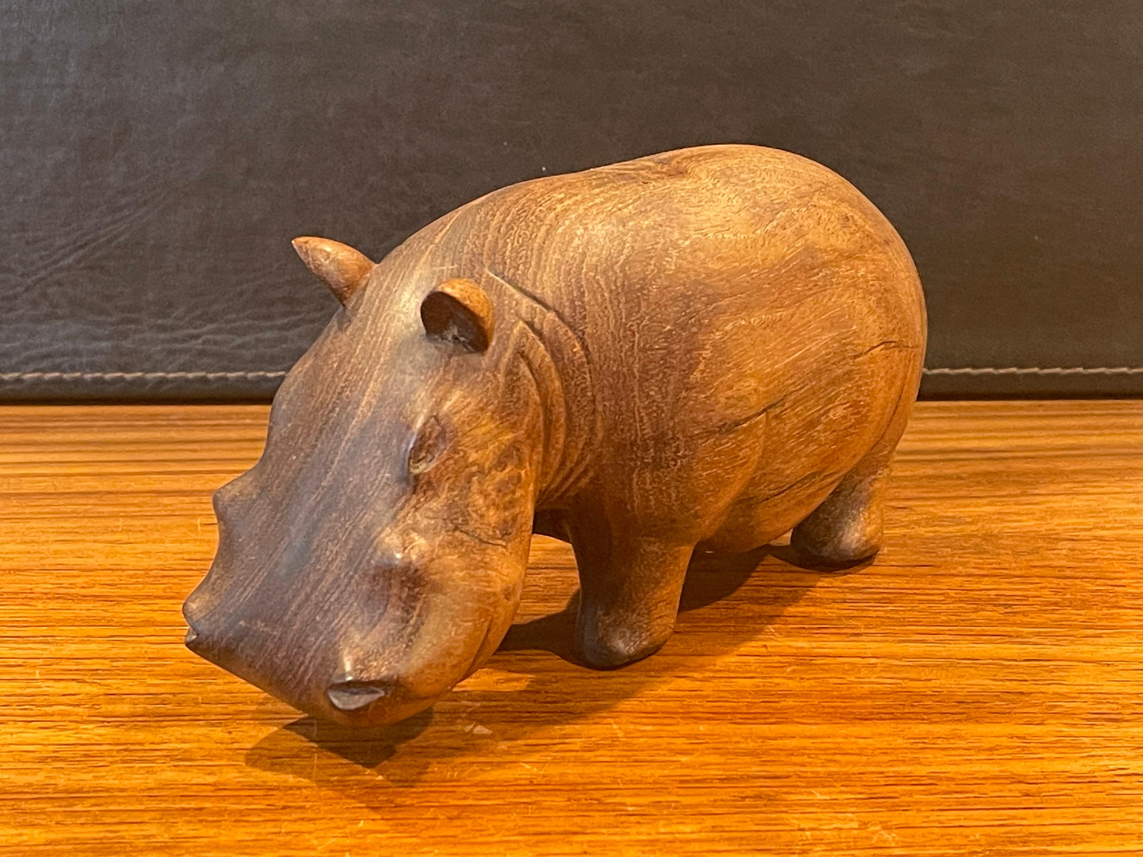 Solid Walnut Hand Carved Figural Hippopotamus Sculpture 3