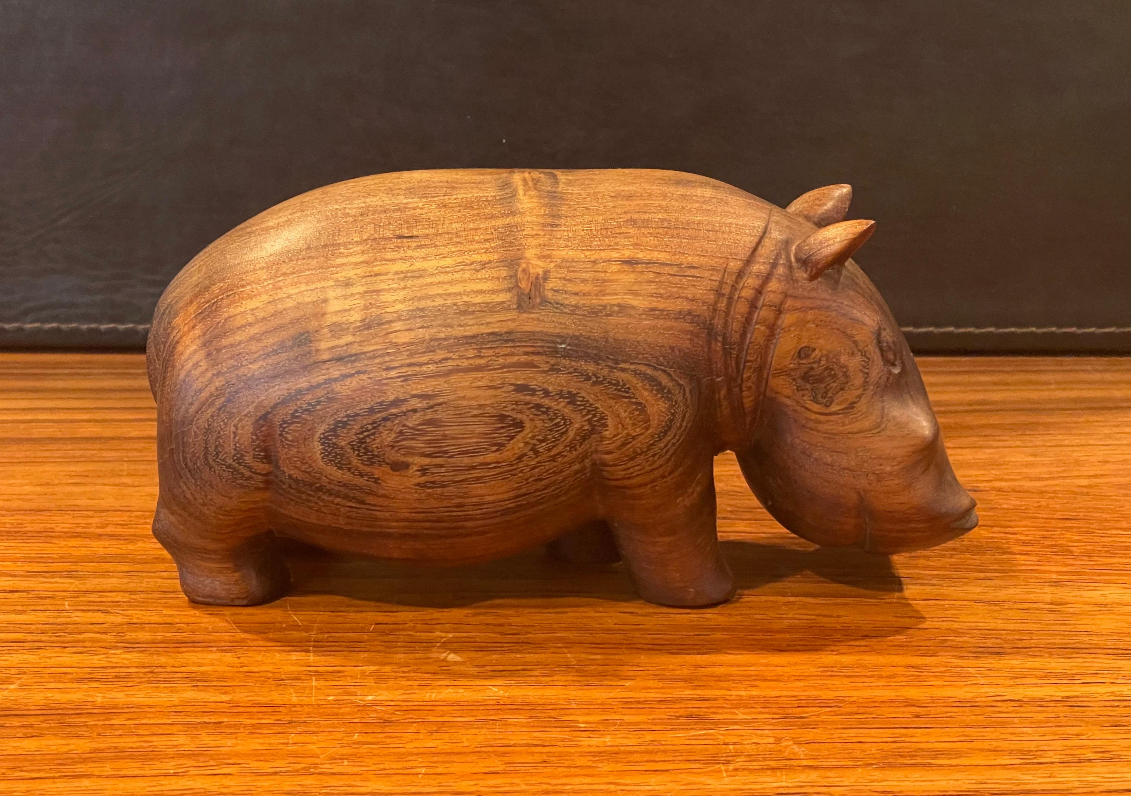 American Solid Walnut Hand Carved Figural Hippopotamus Sculpture