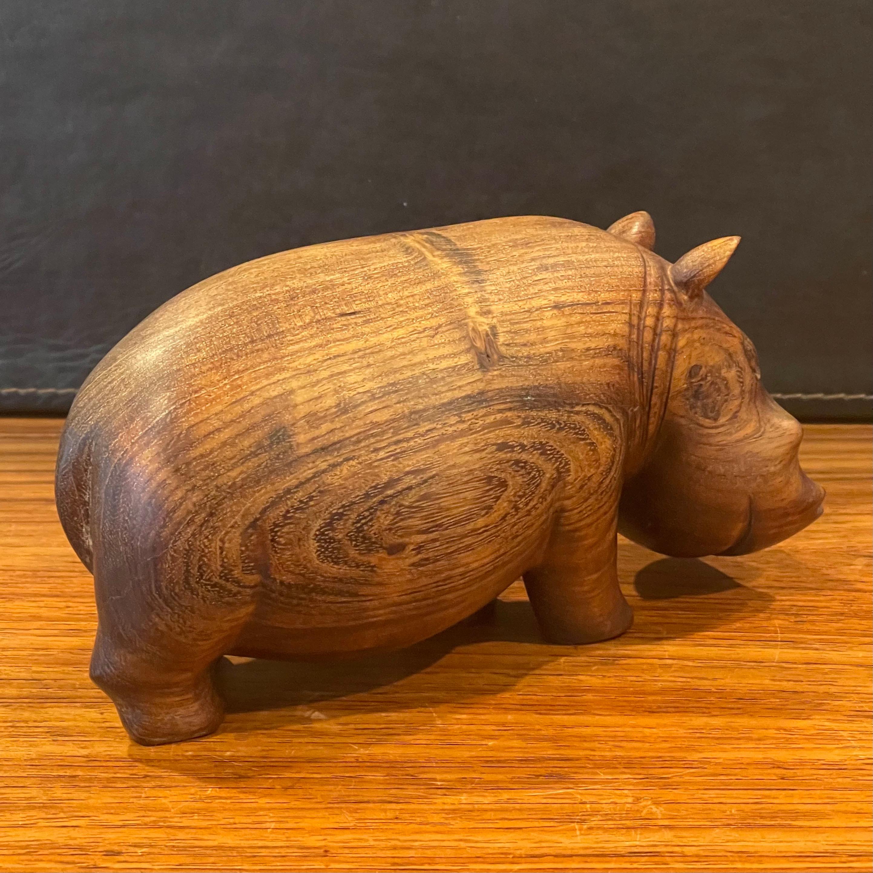 Hand-Carved Solid Walnut Hand Carved Figural Hippopotamus Sculpture