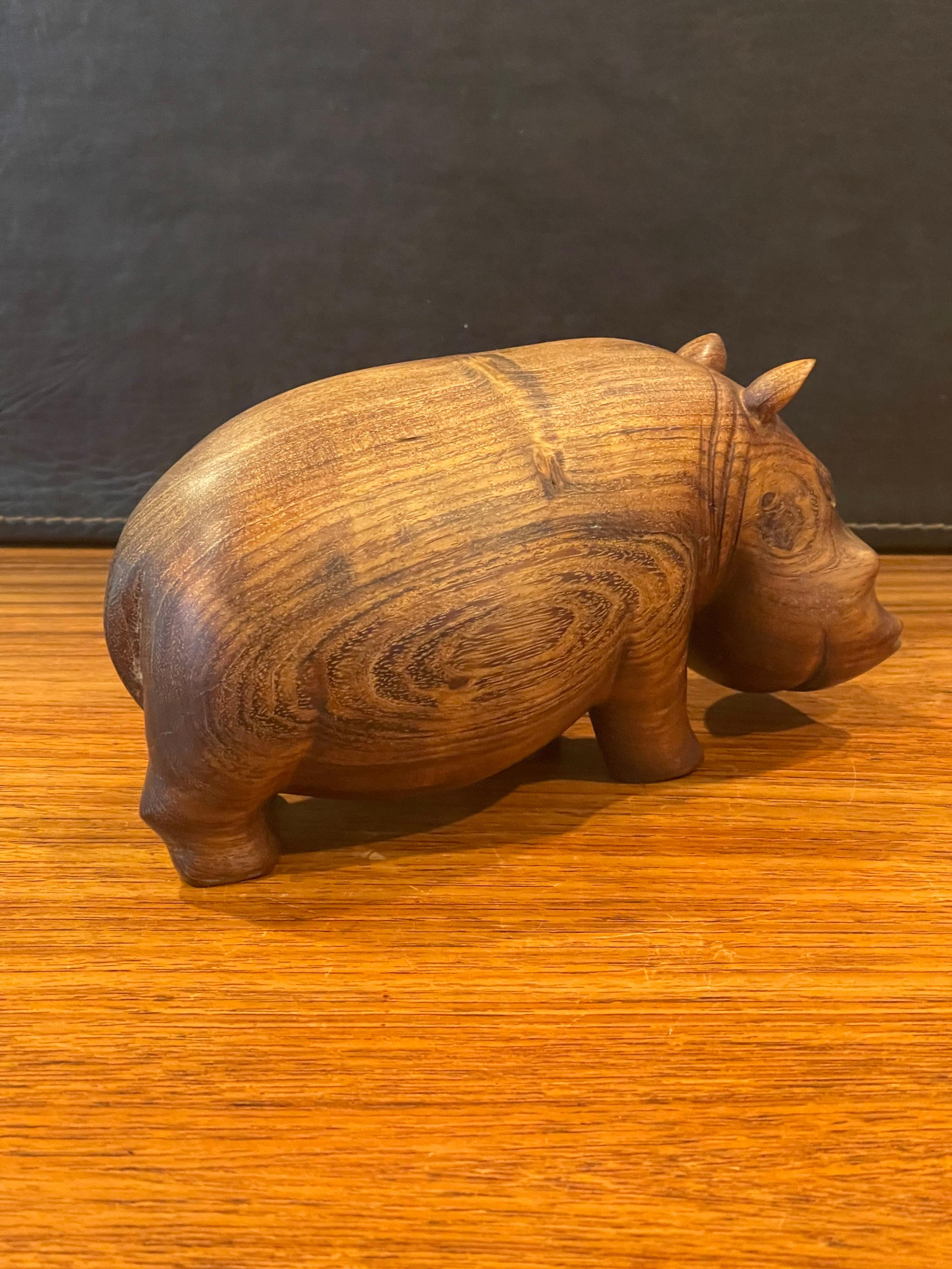 Solid Walnut Hand Carved Figural Hippopotamus Sculpture In Good Condition In San Diego, CA