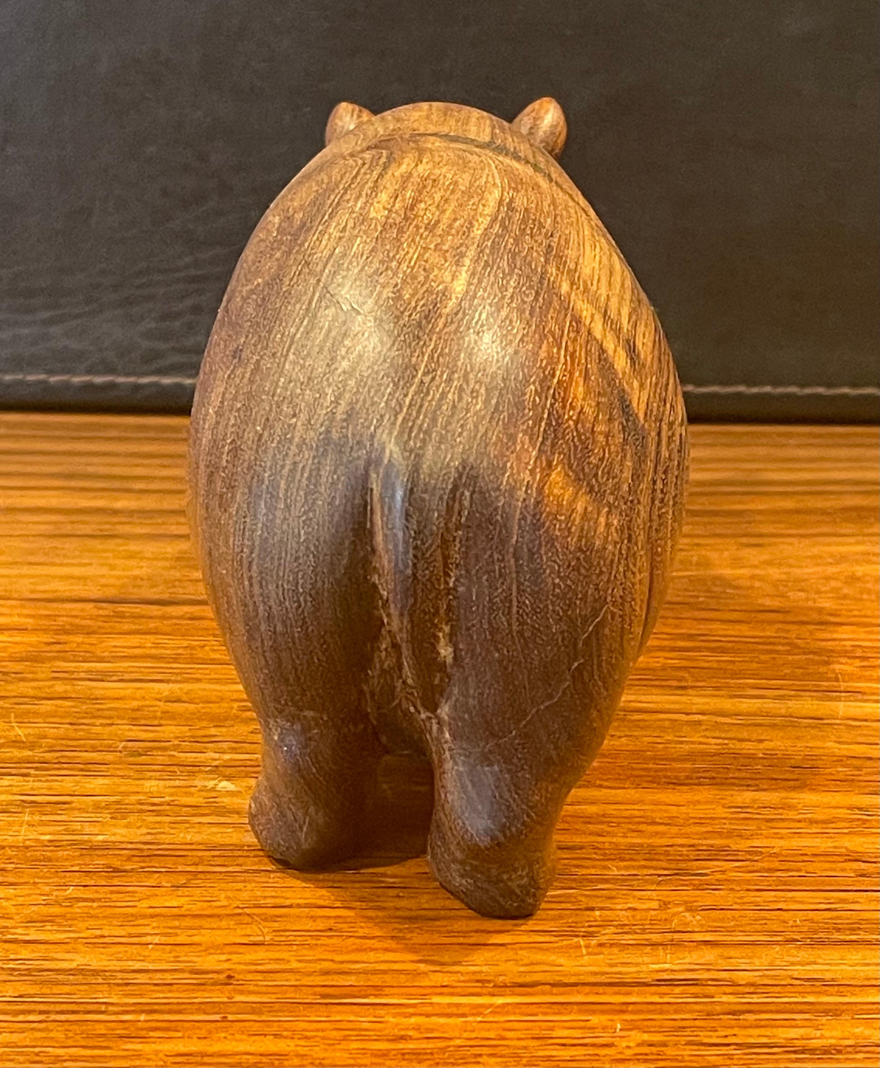 20th Century Solid Walnut Hand Carved Figural Hippopotamus Sculpture