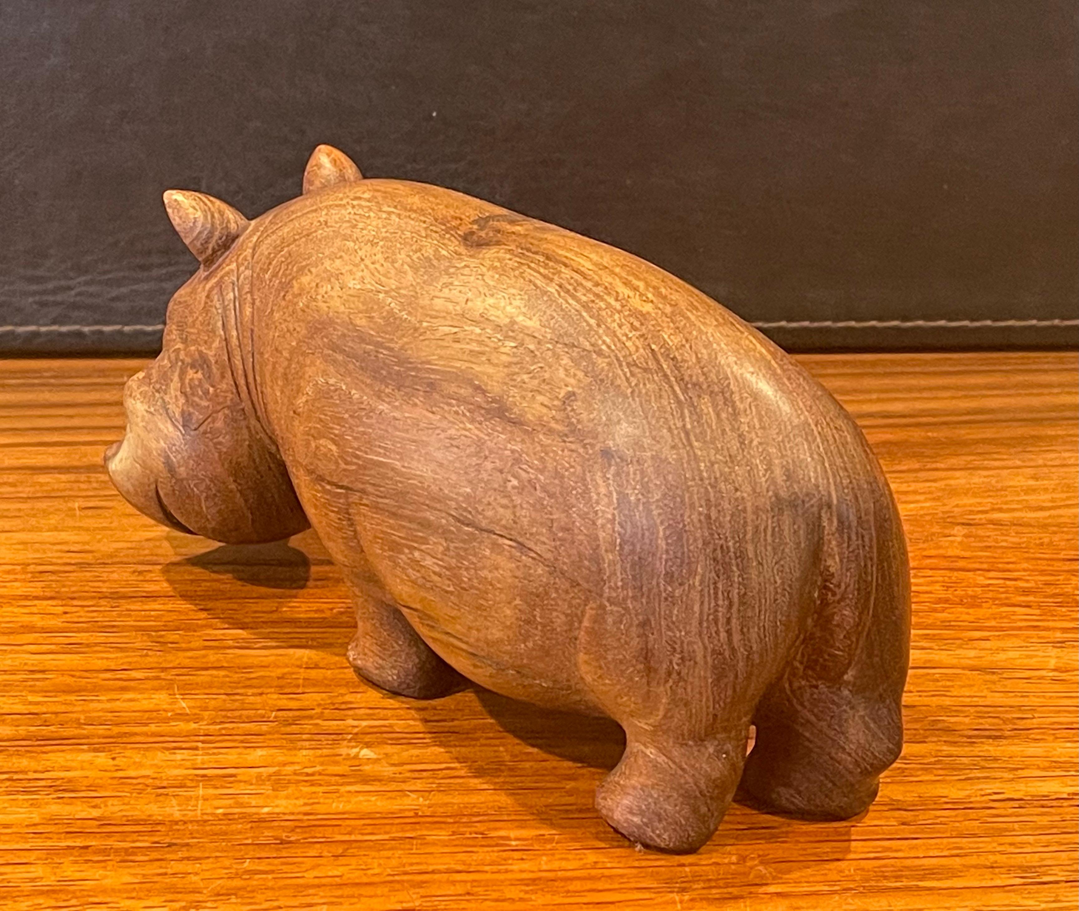 Solid Walnut Hand Carved Figural Hippopotamus Sculpture 1