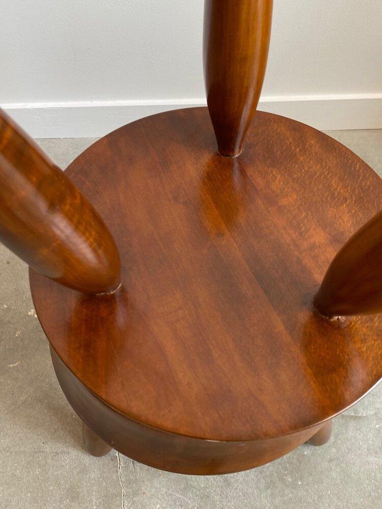 Mid-Century Modern Solid Walnut & Hand Carved Stools in the Manner of Jean Royere