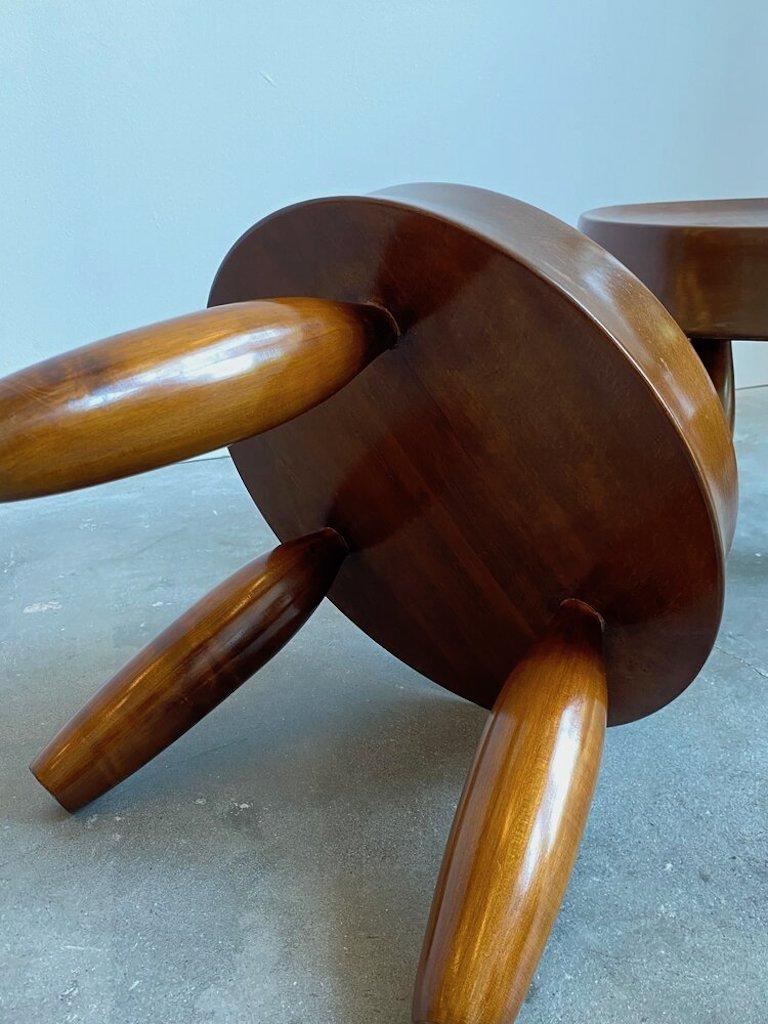 Solid Walnut & Hand Carved Stools in the Manner of Jean Royere In Good Condition In Long Island City, NY