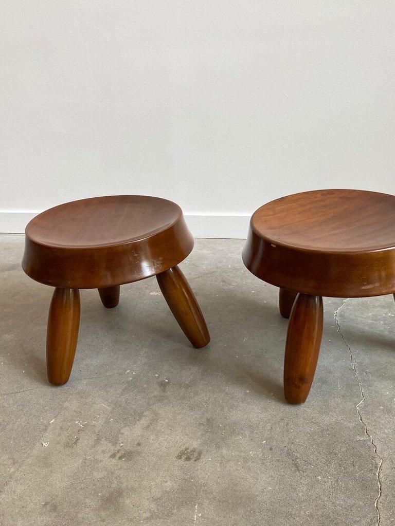 20th Century Solid Walnut & Hand Carved Stools in the Manner of Jean Royere