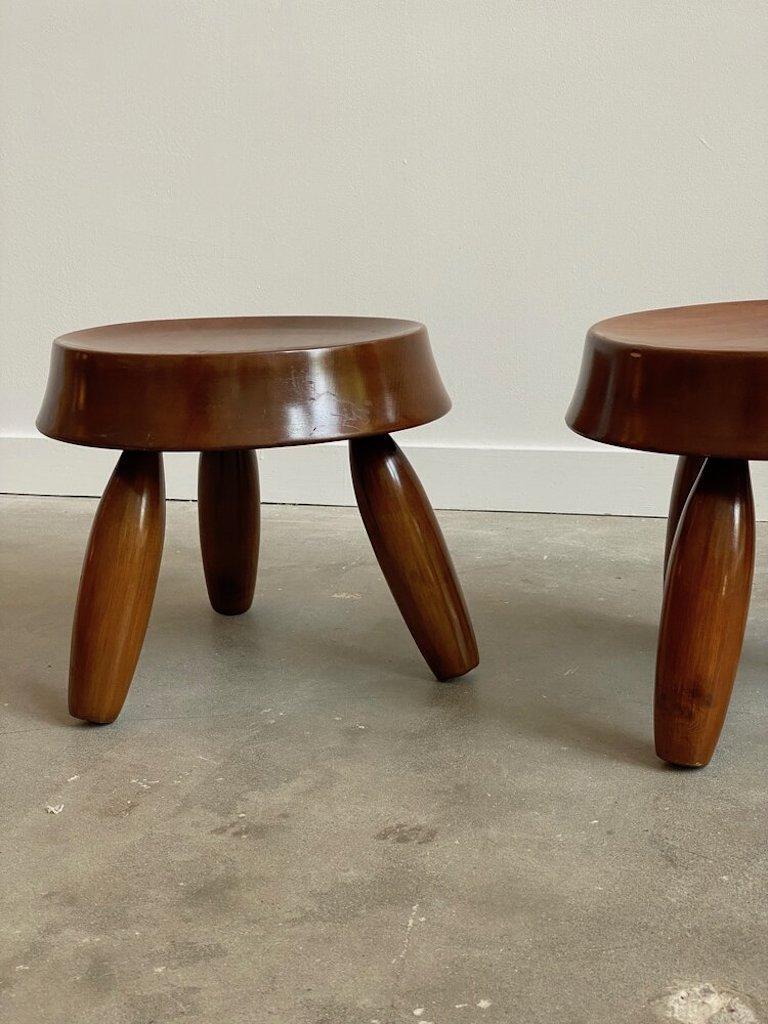 Solid Walnut & Hand Carved Stools in the Manner of Jean Royere 1