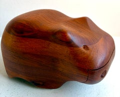 Solid Walnut Hippopotamus Jewelry Box by Deborah D Bump, 1978