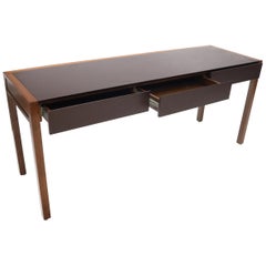 Solid Walnut Leather Top and Drawers Custom Desk Console Table