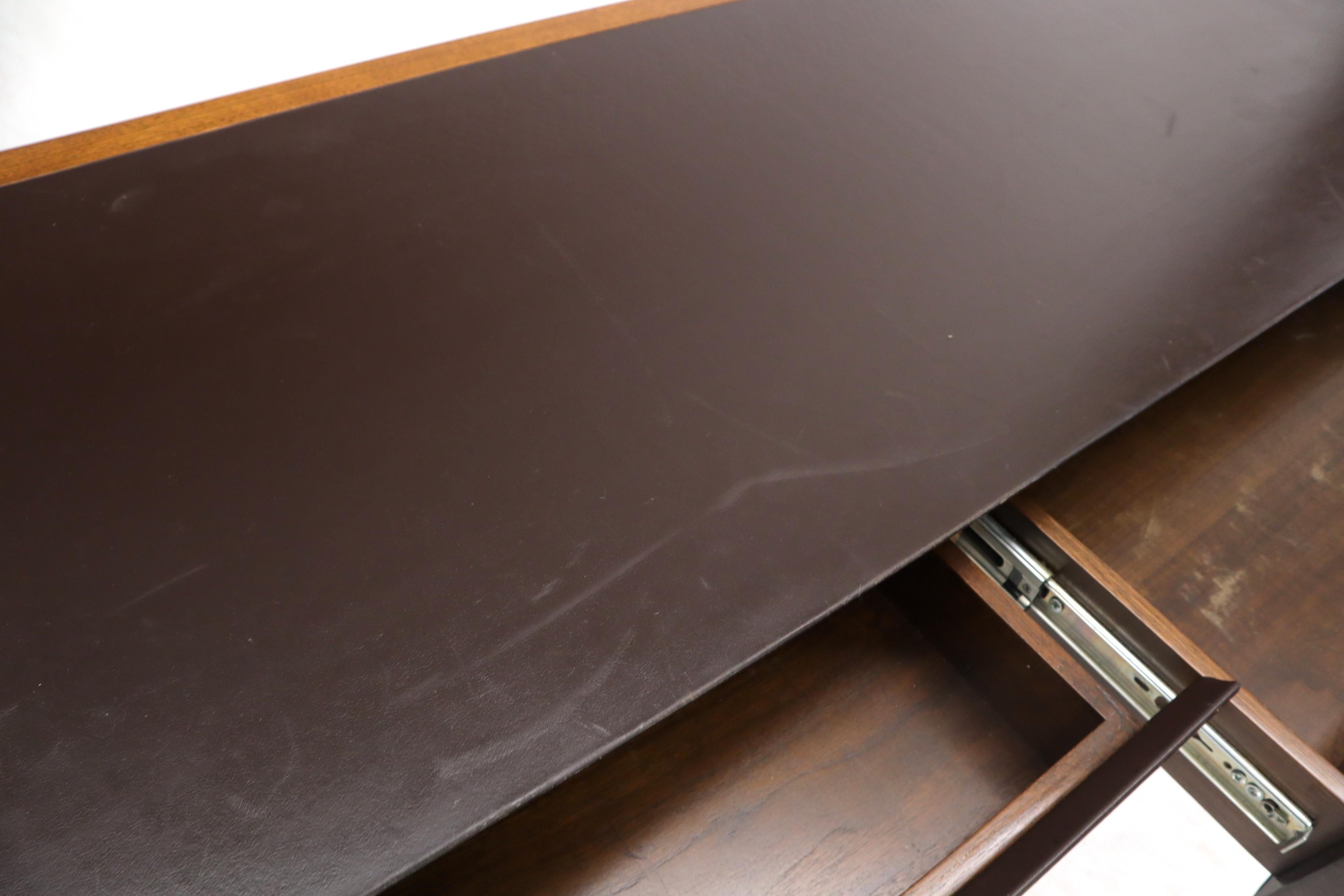 Solid Walnut Leather Top and Drawers Custom Desk Console Table 2