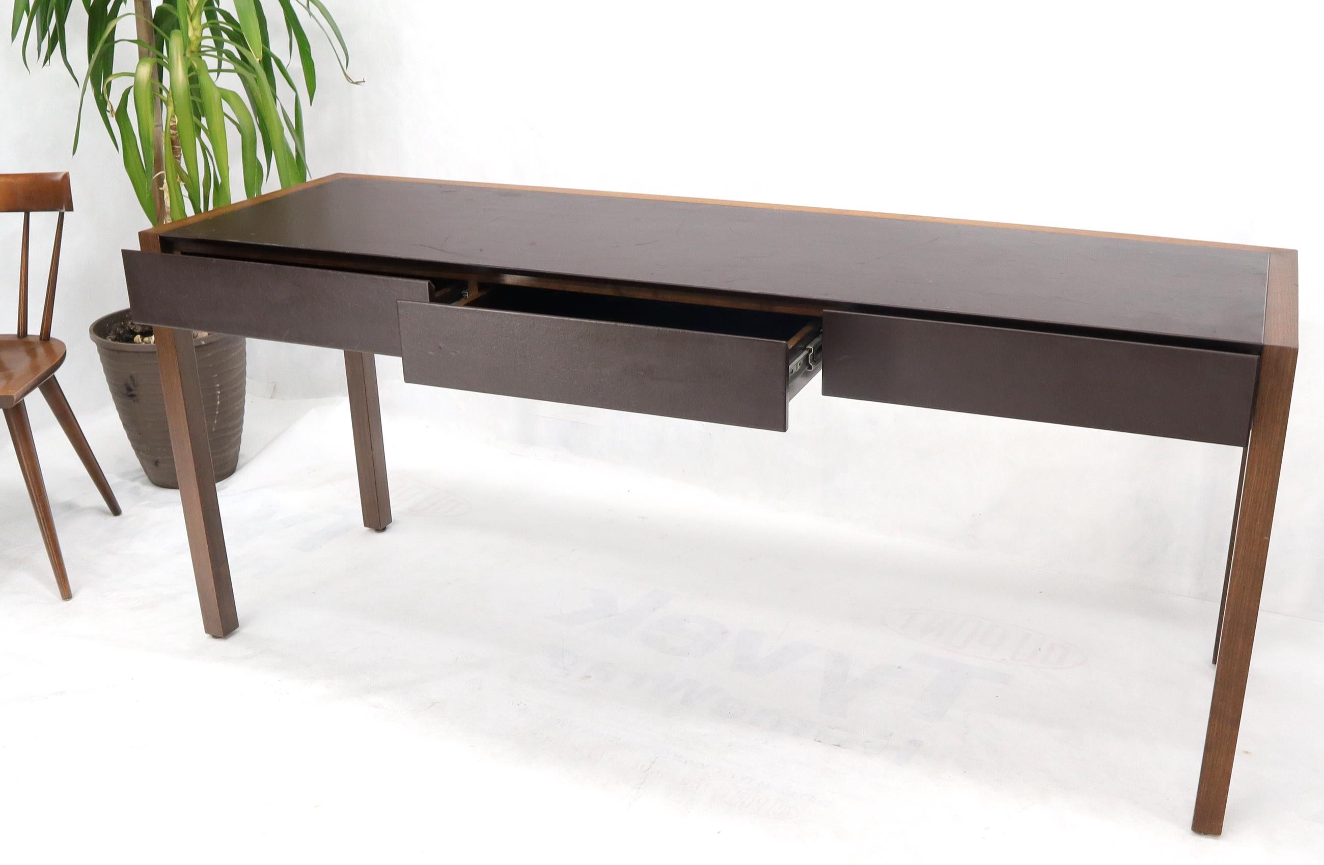 Solid Walnut Leather Top and Drawers Custom Desk Console Table In Good Condition In Rockaway, NJ